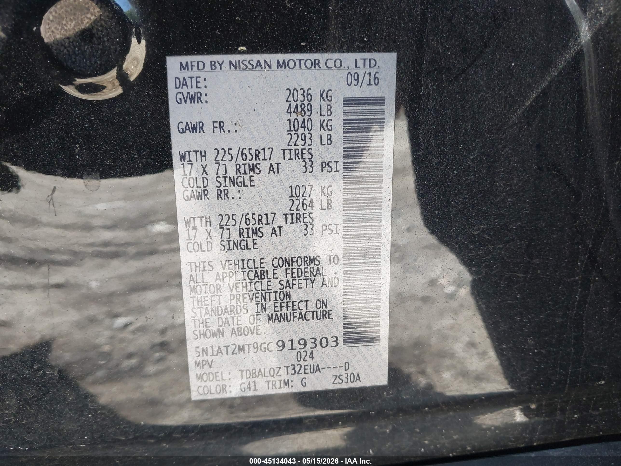 2016 Nissan Rogue Sv Черный vin: 5N1AT2MT9GC919303
