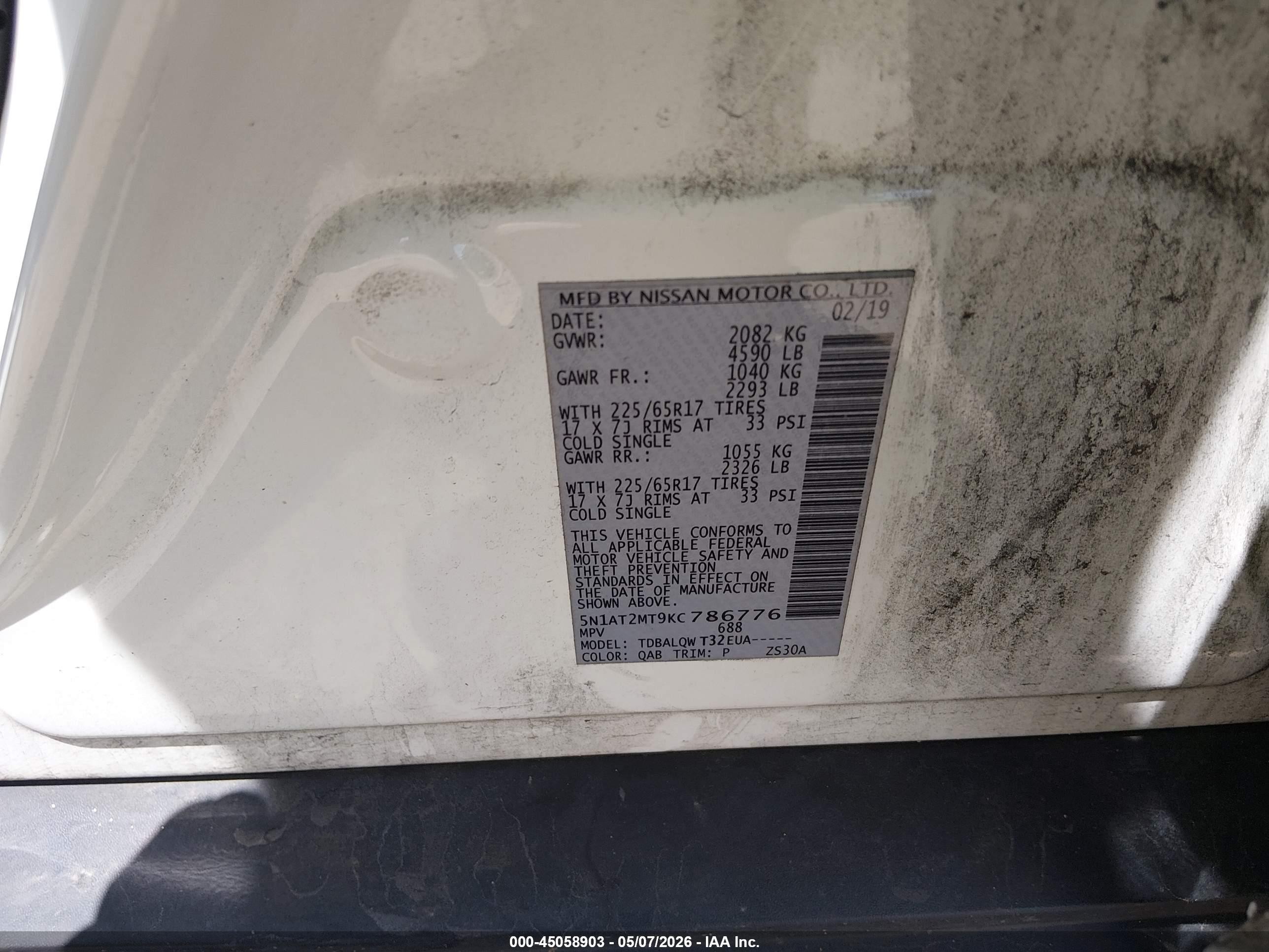 2019 Nissan Rogue Sv Белый vin: 5N1AT2MT9KC786776
