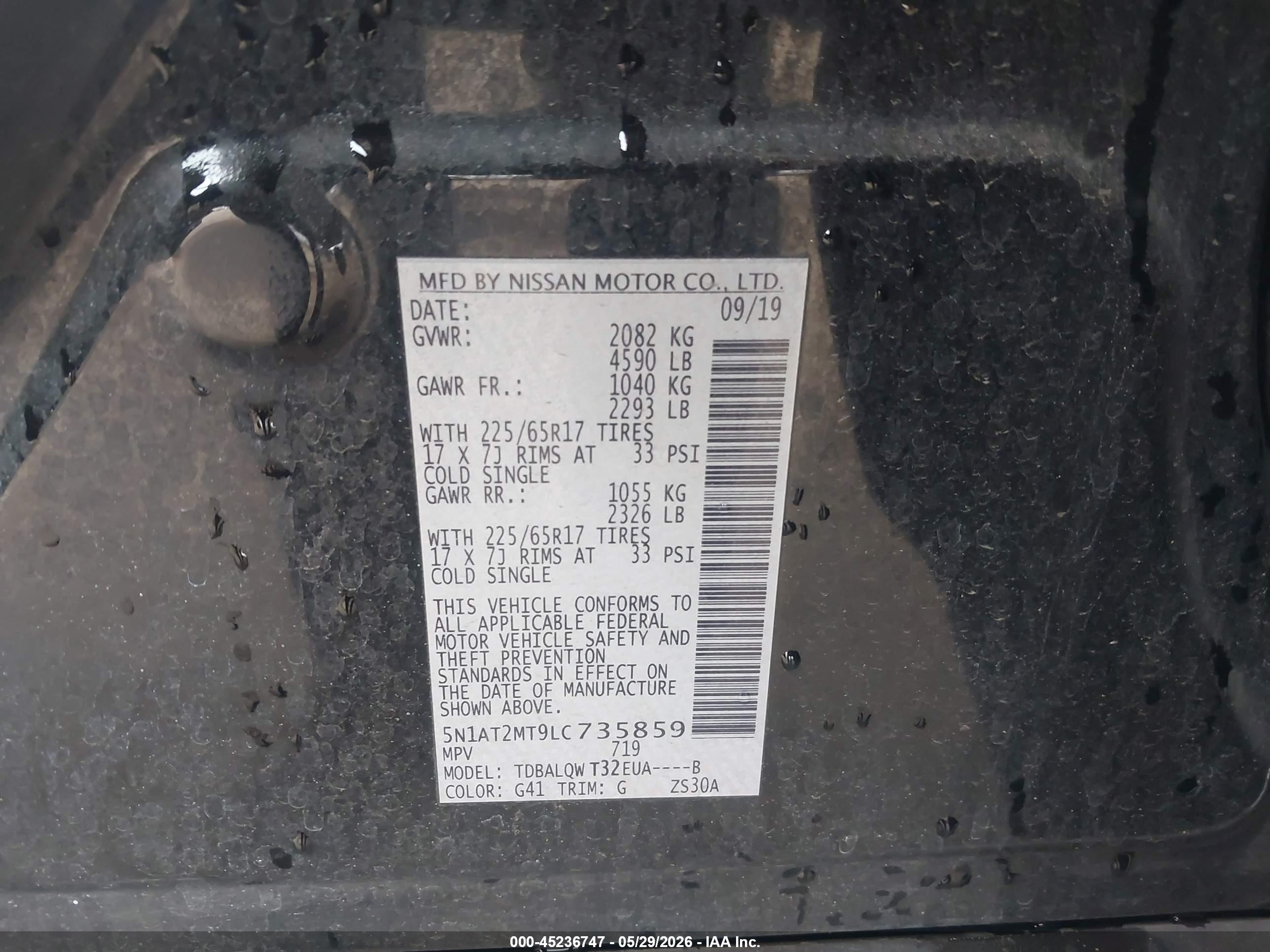 2020 Nissan Rogue Sv Fwd Black vin: 5N1AT2MT9LC735859