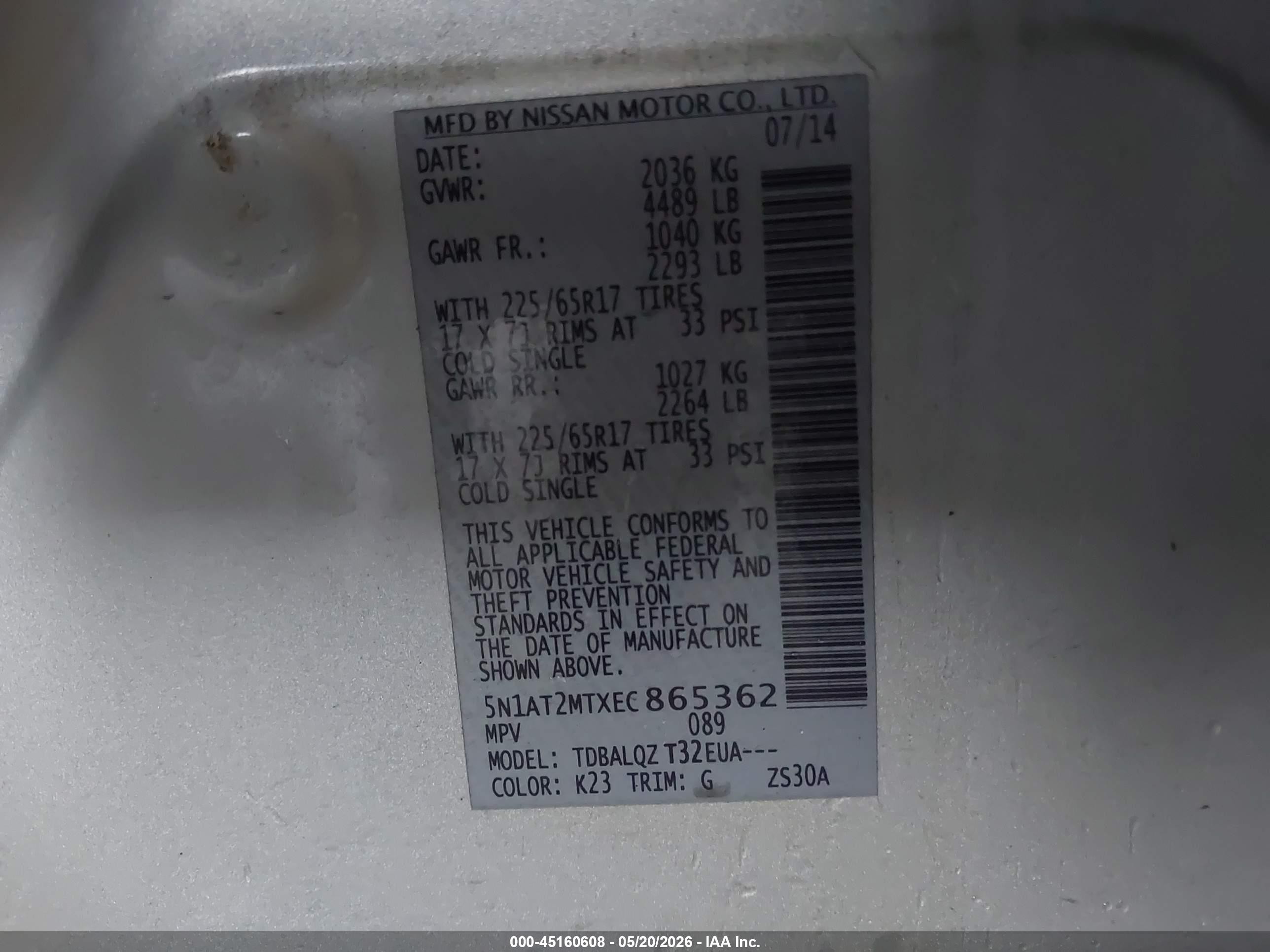 2014 Nissan Rogue Sv Silver vin: 5N1AT2MTXEC865362