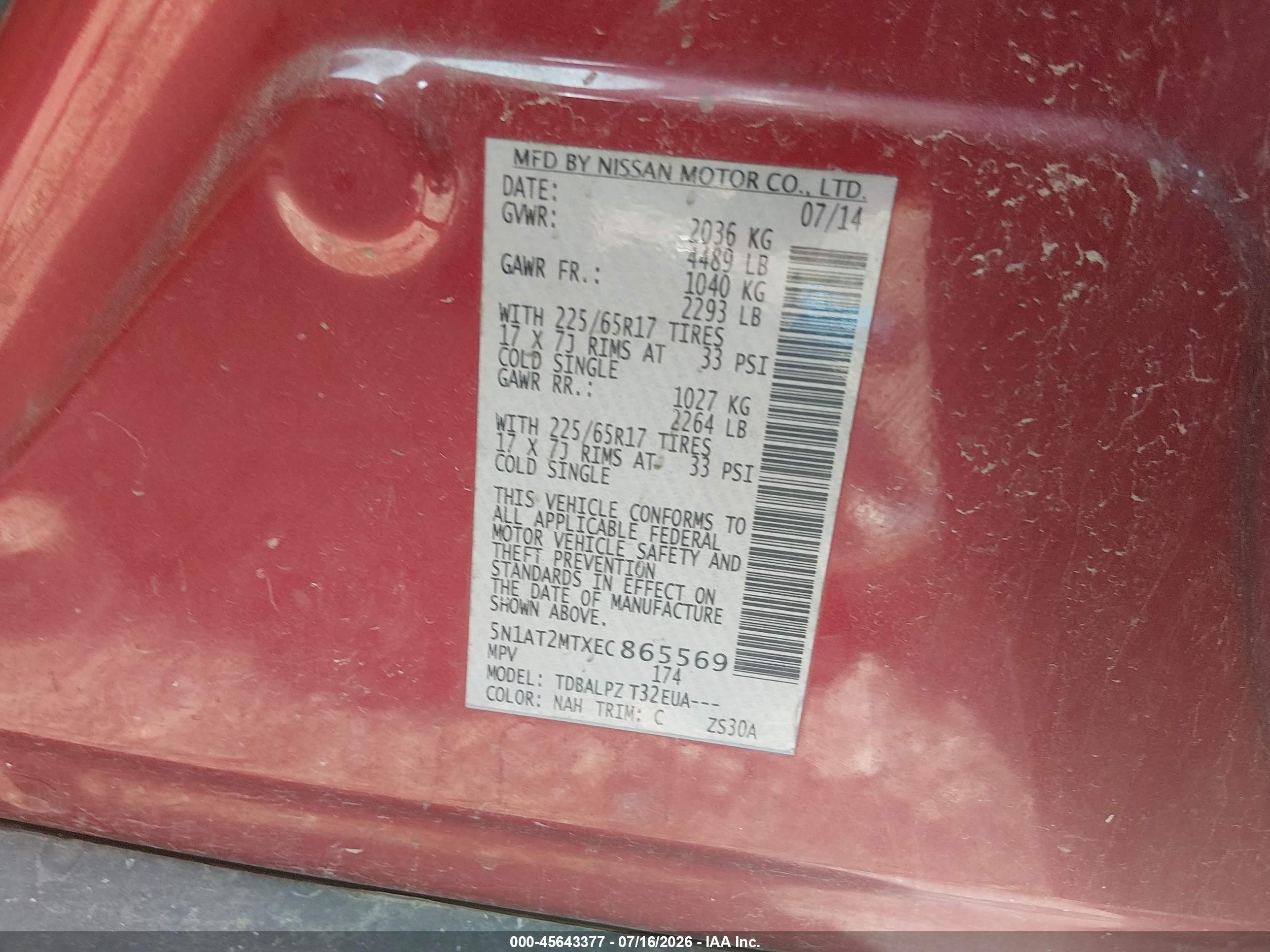 2014 Nissan Rogue S Red vin: 5N1AT2MTXEC865569