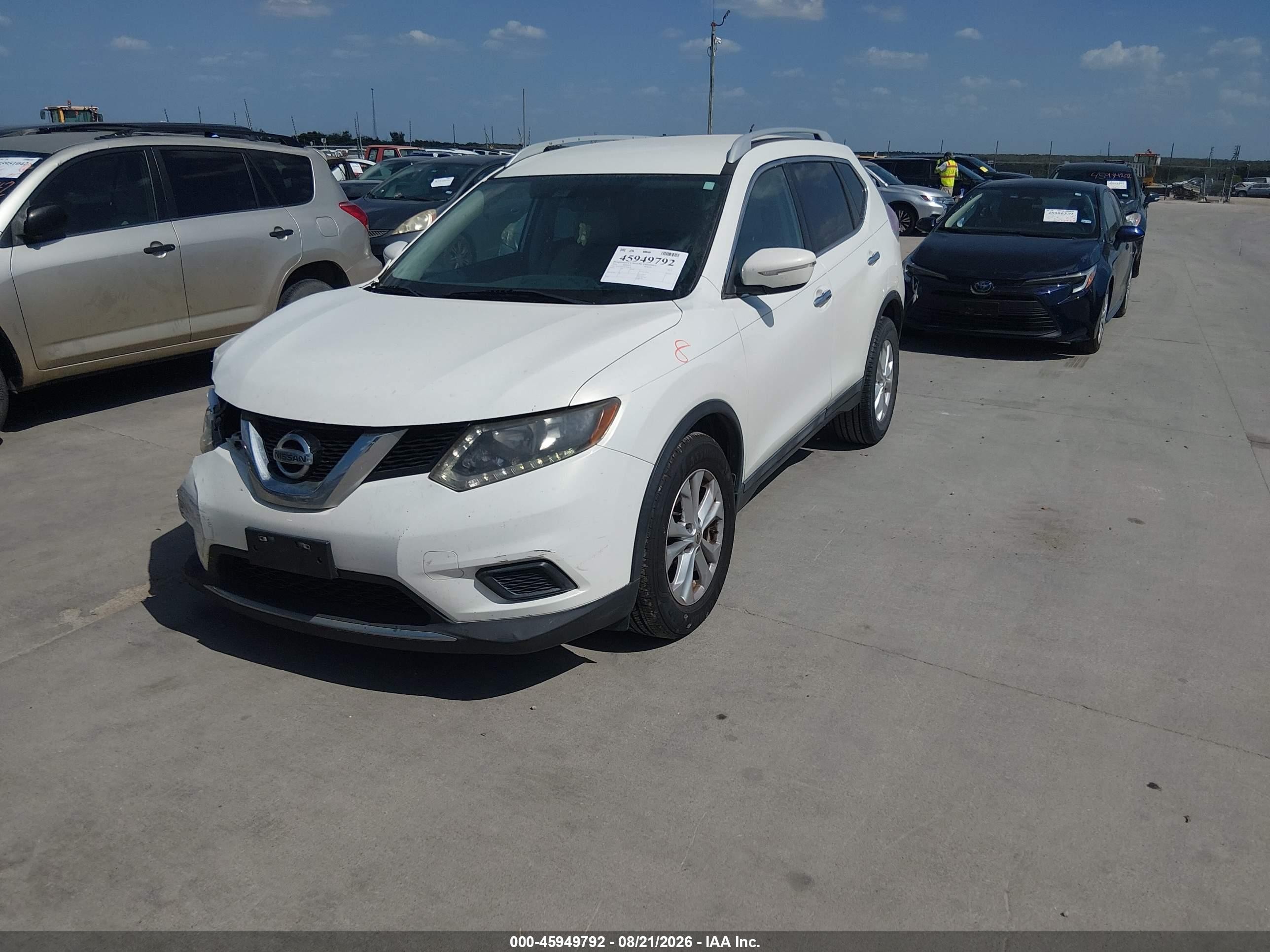 2014 Nissan Rogue Sv White vin: 5N1AT2MTXEC866690