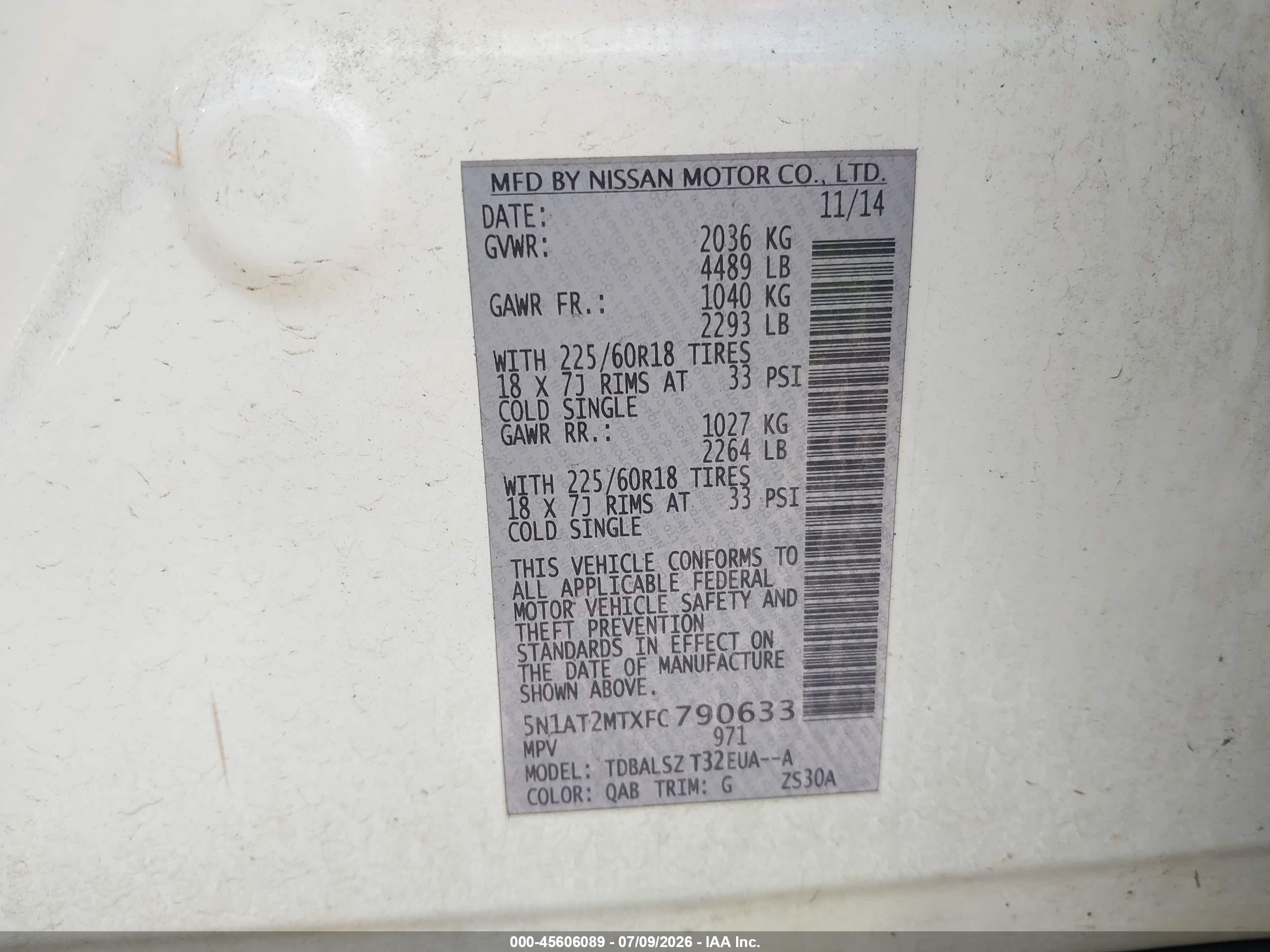 2015 Nissan Rogue Sl Белый vin: 5N1AT2MTXFC790633