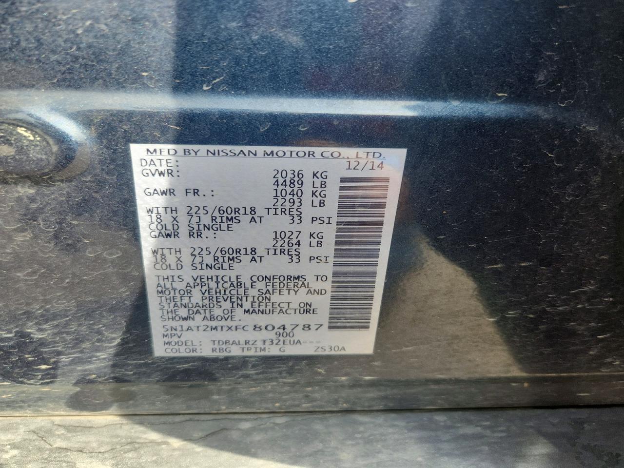 2015 Nissan Rogue Sl Blue vin: 5N1AT2MTXFC804787