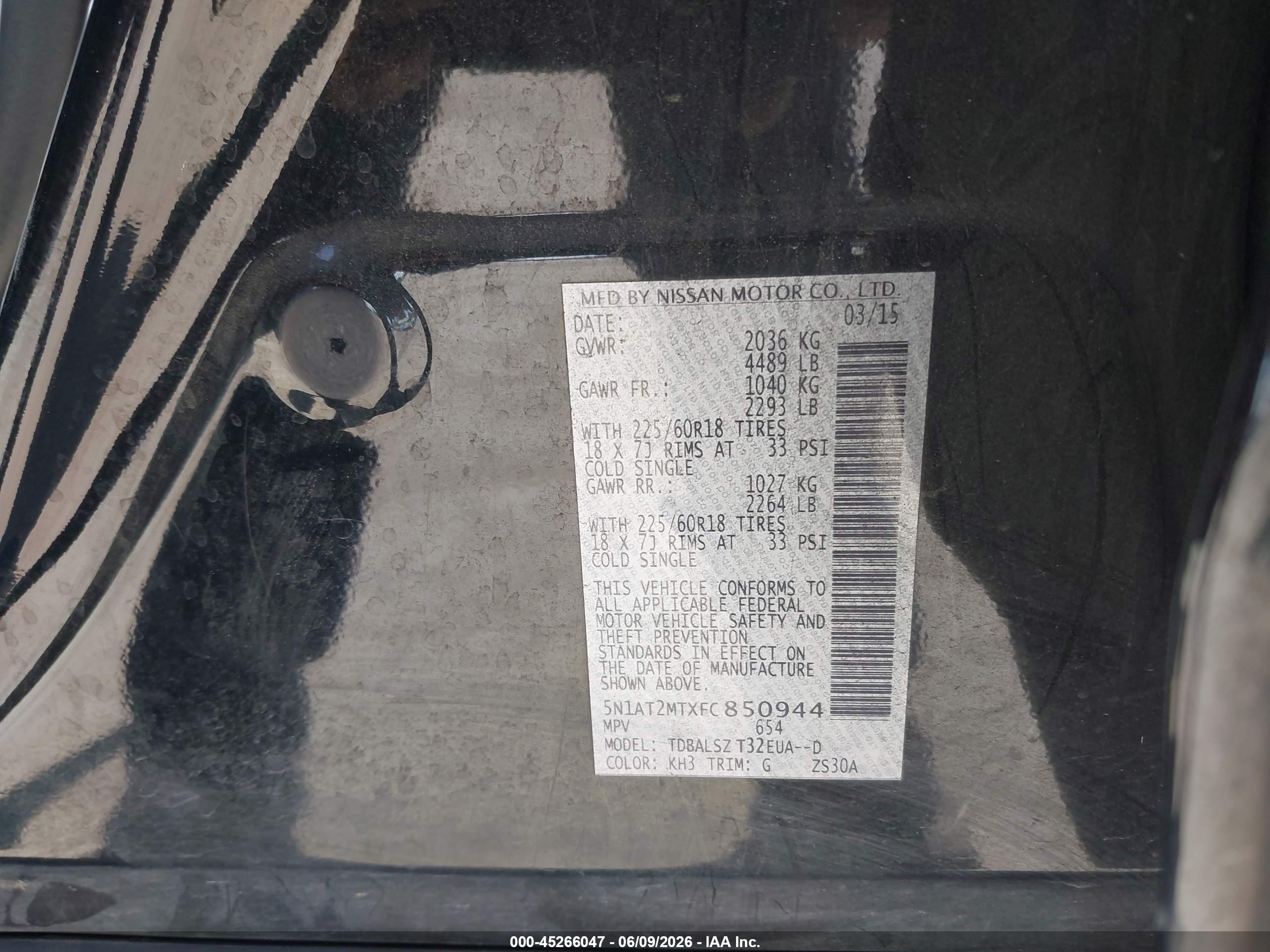 2015 Nissan Rogue Sl Black vin: 5N1AT2MTXFC850944