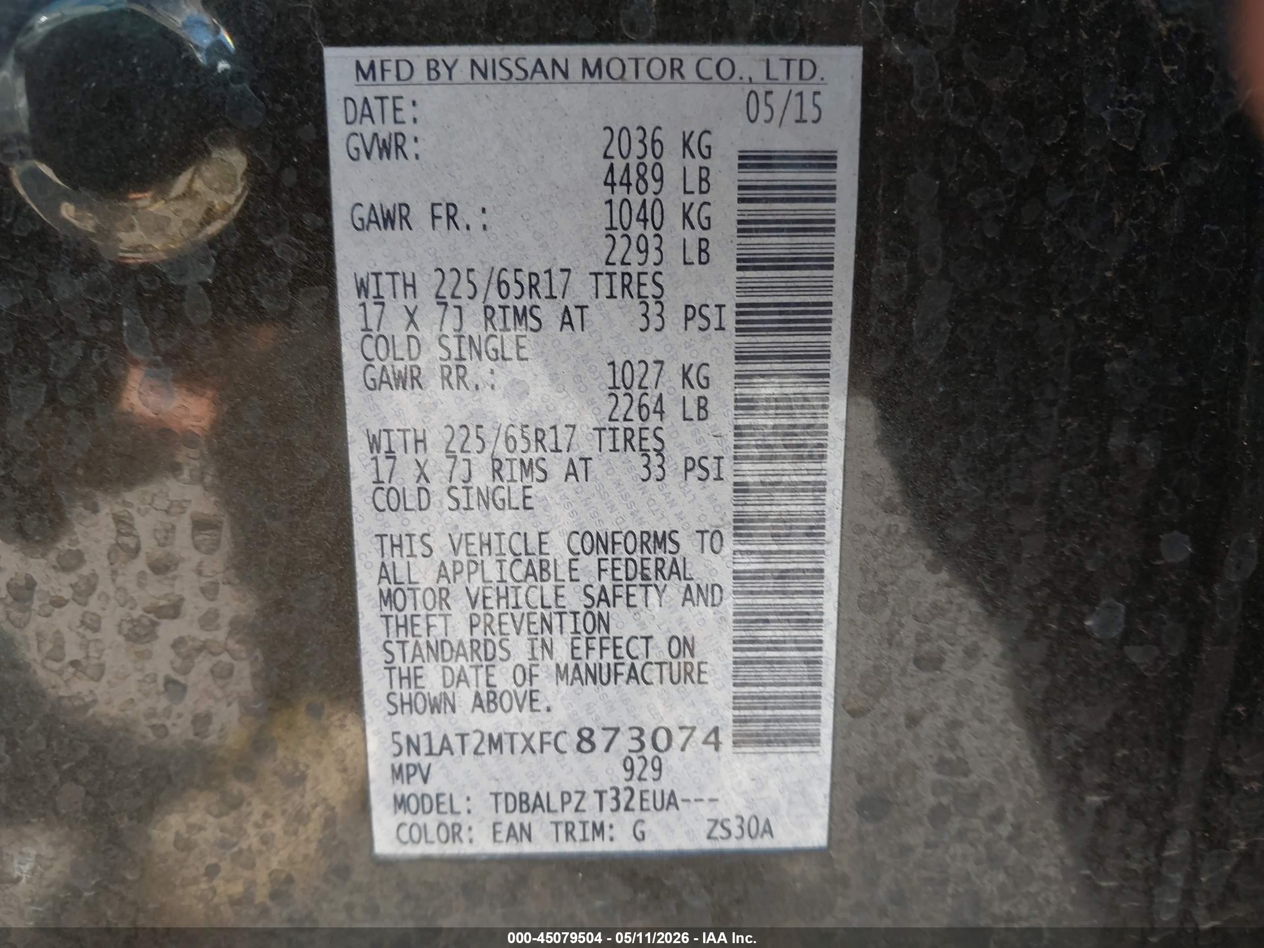 2015 Nissan Rogue S Black vin: 5N1AT2MTXFC873074