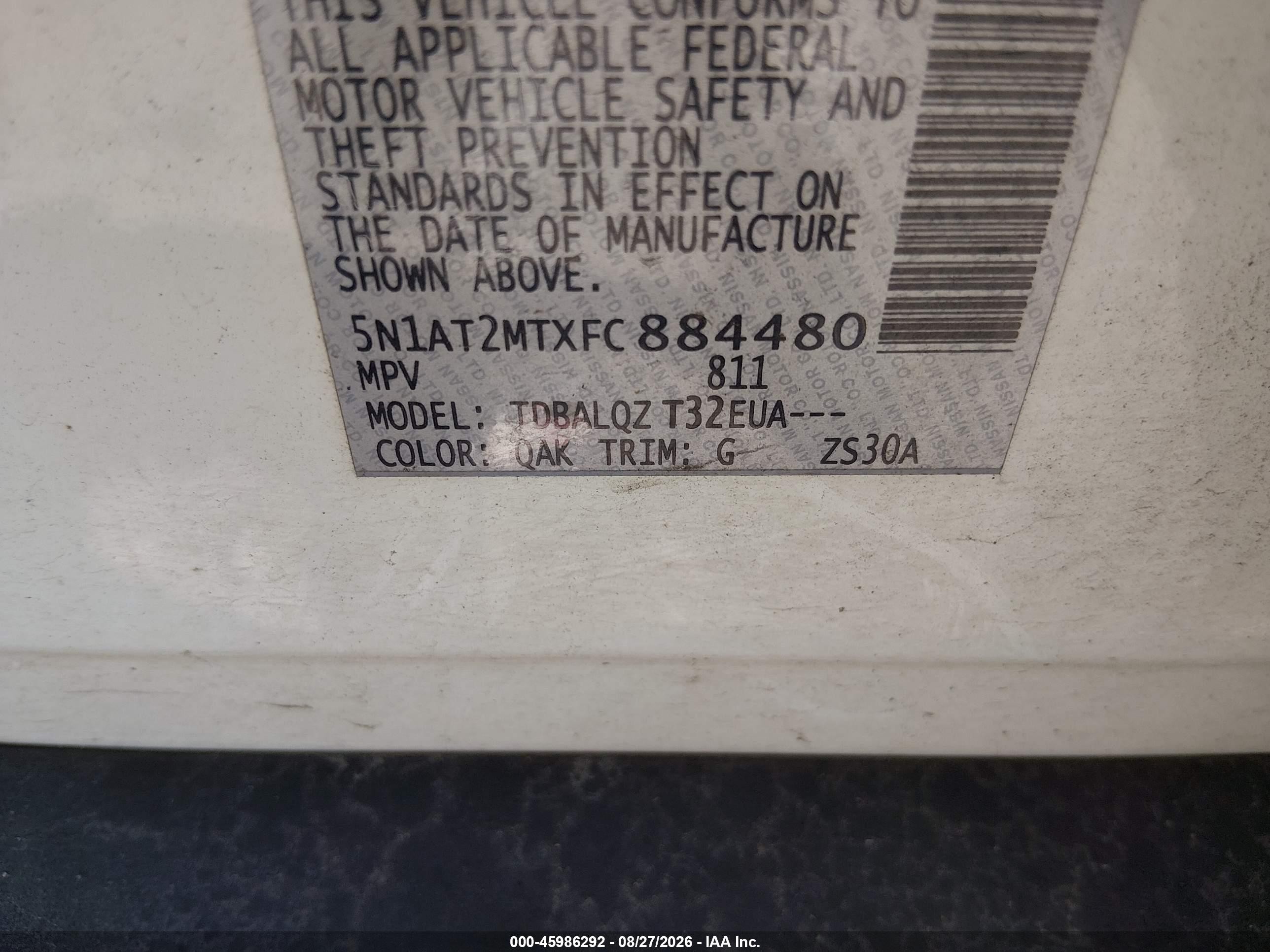 2015 Nissan Rogue Sv White vin: 5N1AT2MTXFC884480