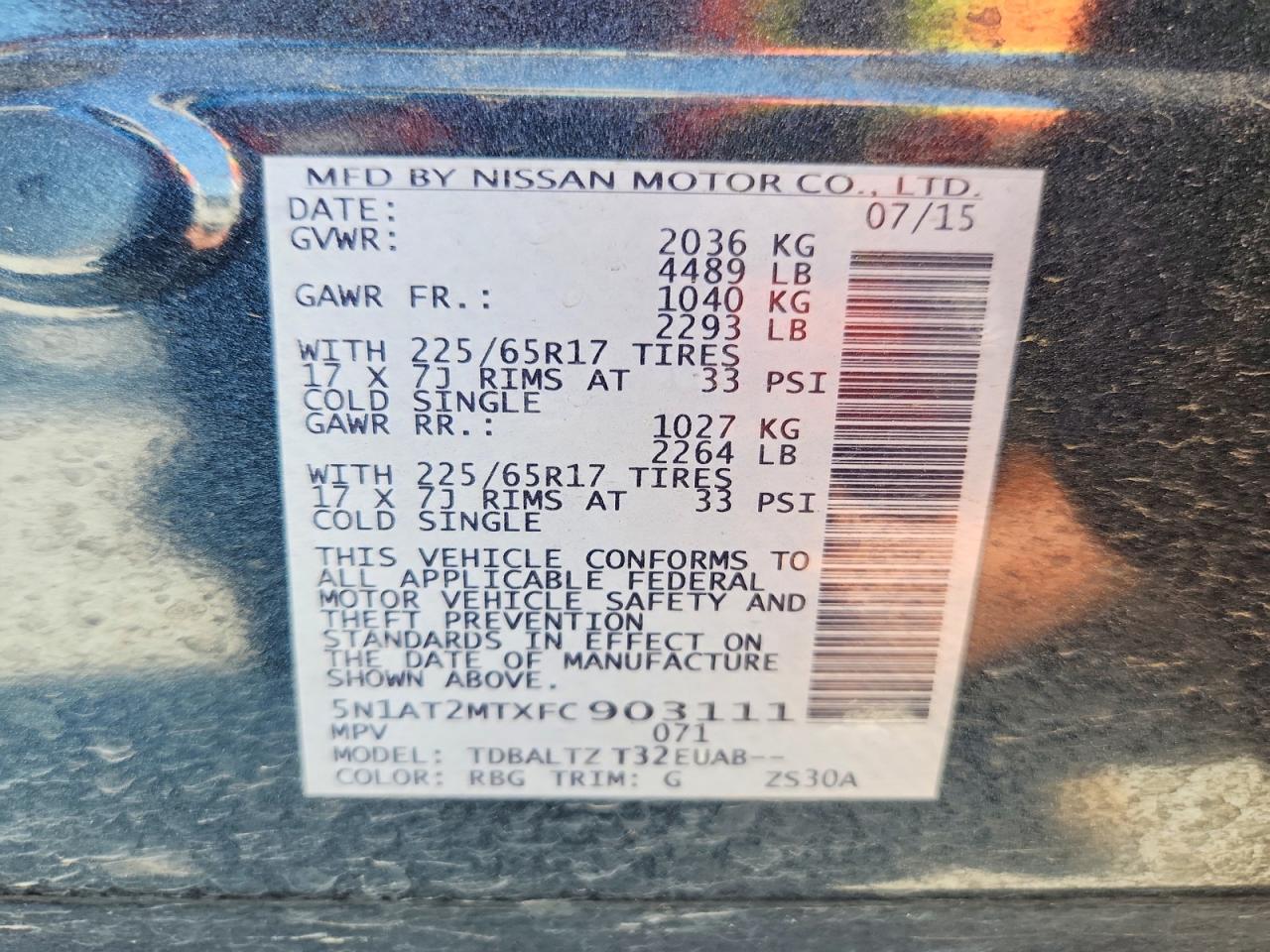 2015 Nissan Rogue Sv Blue vin: 5N1AT2MTXFC903111