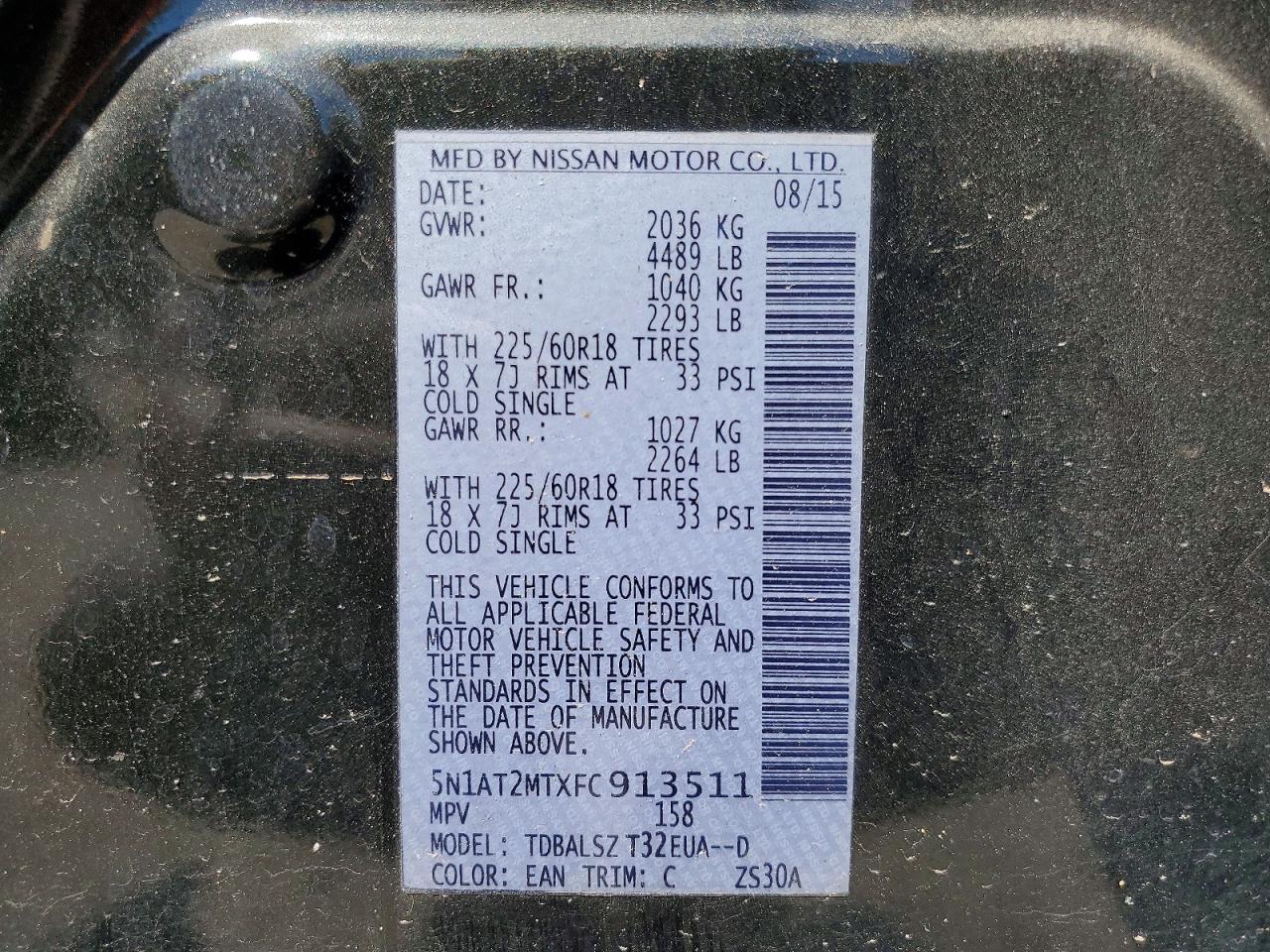 2015 Nissan Rogue Sl Green vin: 5N1AT2MTXFC913511