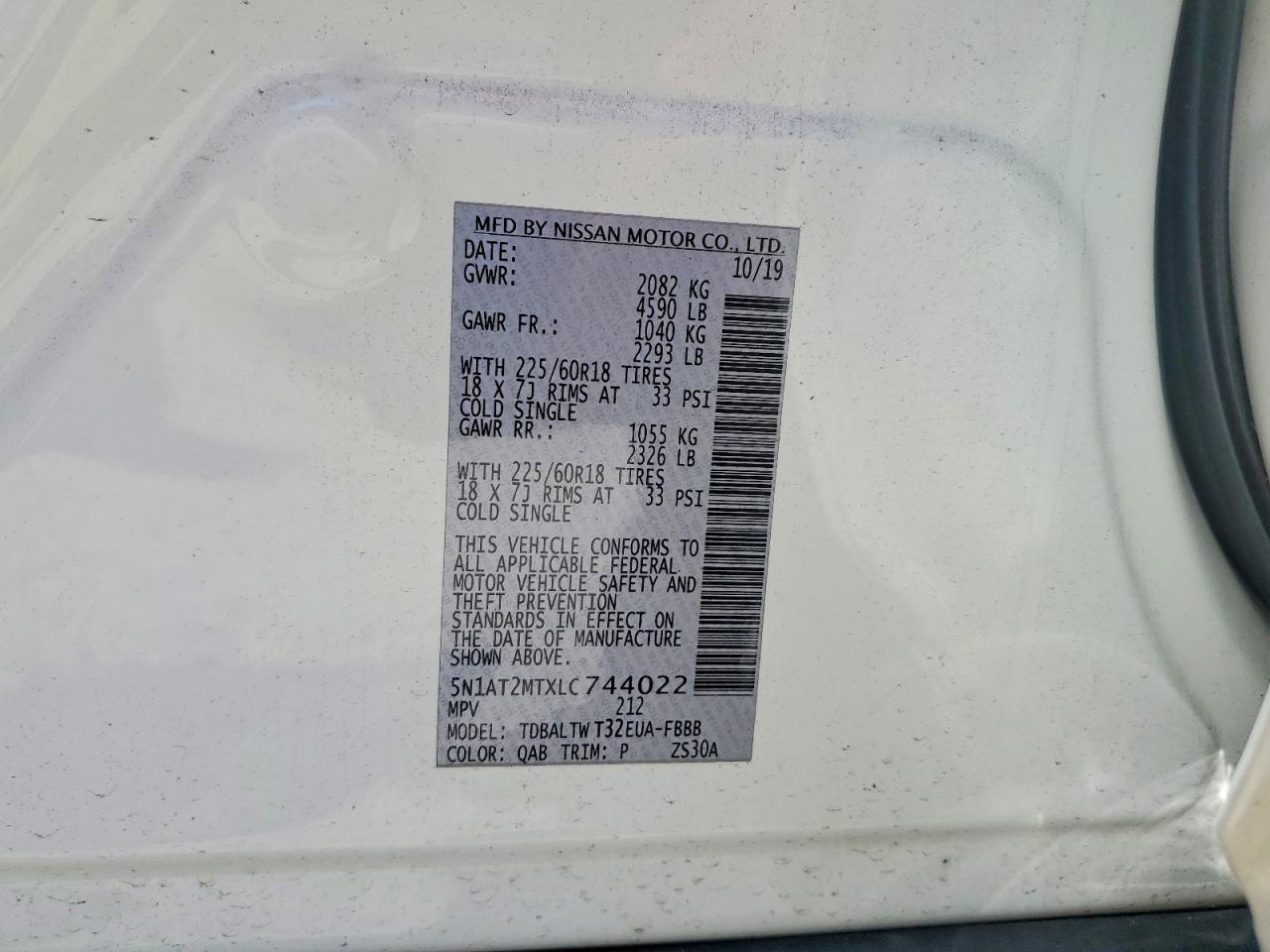 2020 Nissan Rogue Sv White vin: 5N1AT2MTXLC744022