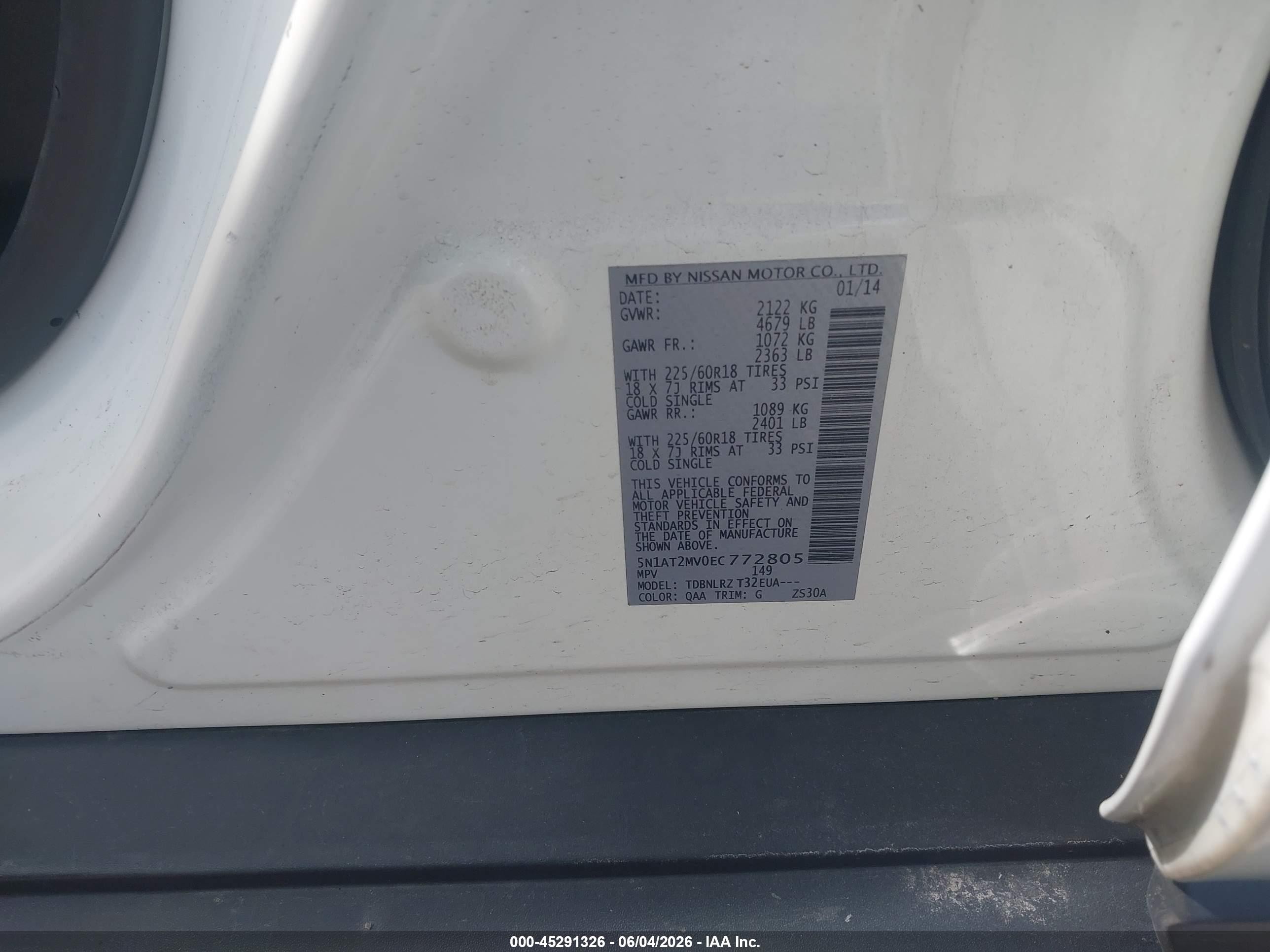 2014 Nissan Rogue Sl White vin: 5N1AT2MV0EC772805
