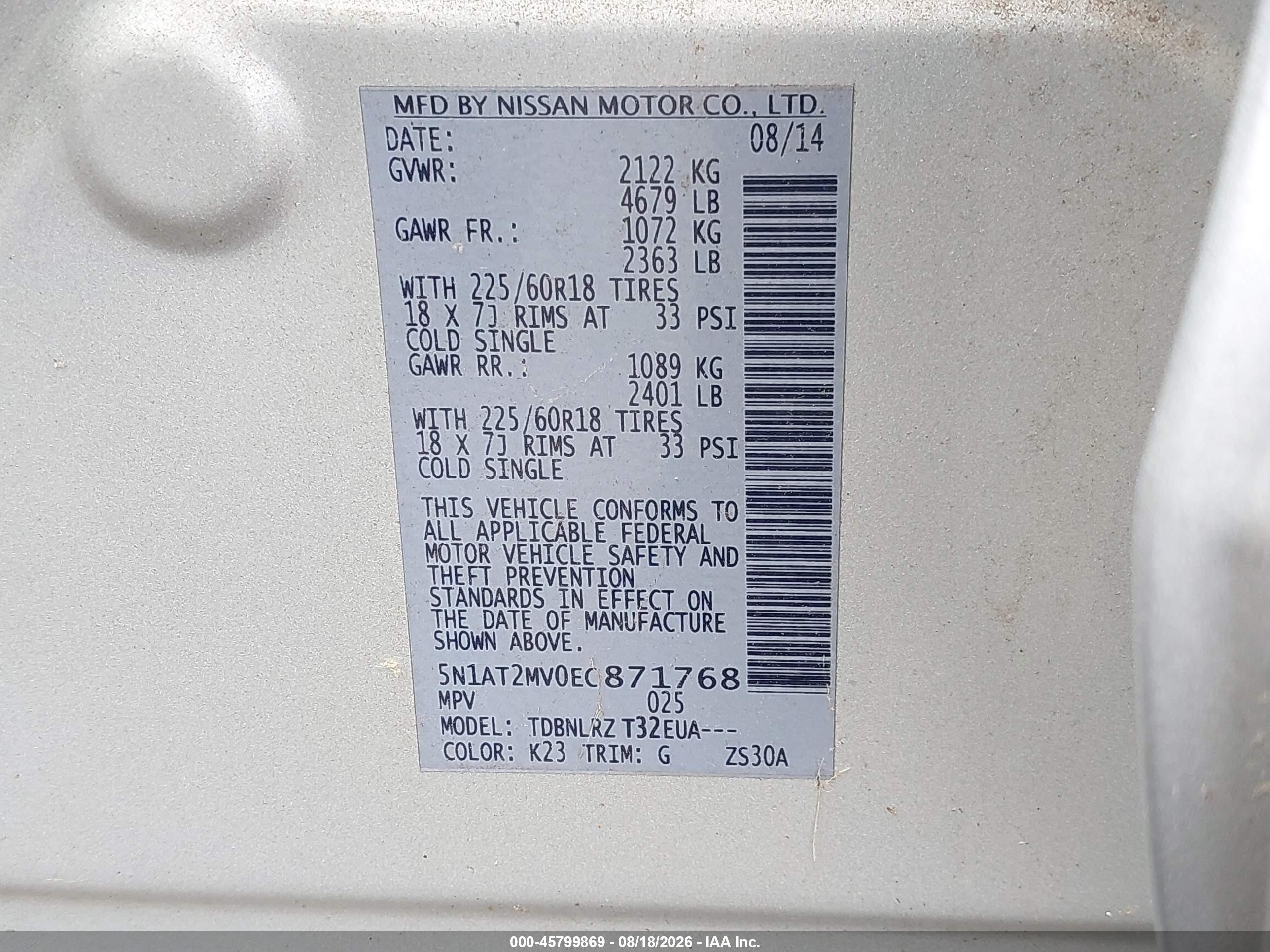 2014 Nissan Rogue Sl Silver vin: 5N1AT2MV0EC871768