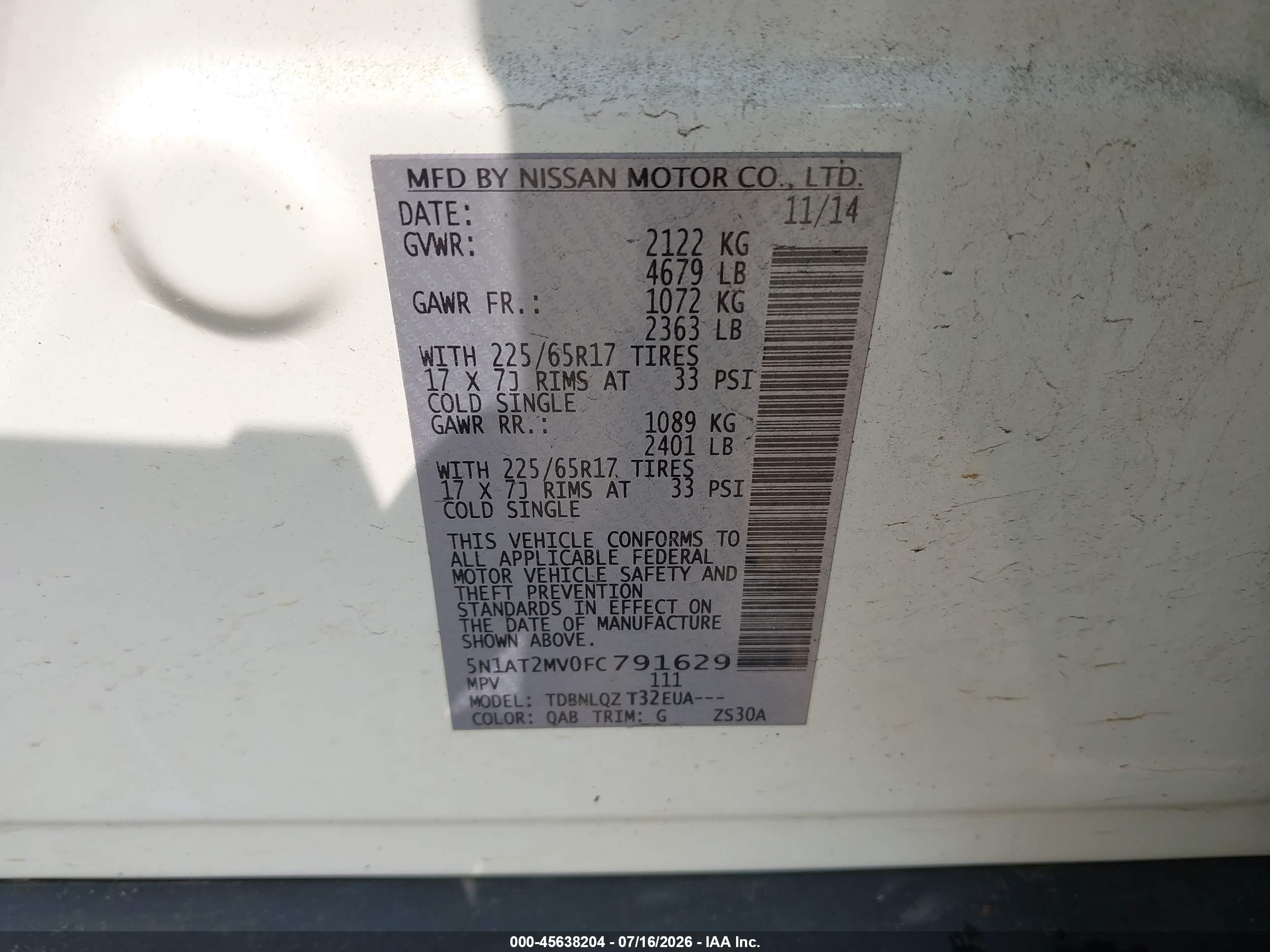 2015 Nissan Rogue Sv White vin: 5N1AT2MV0FC791629
