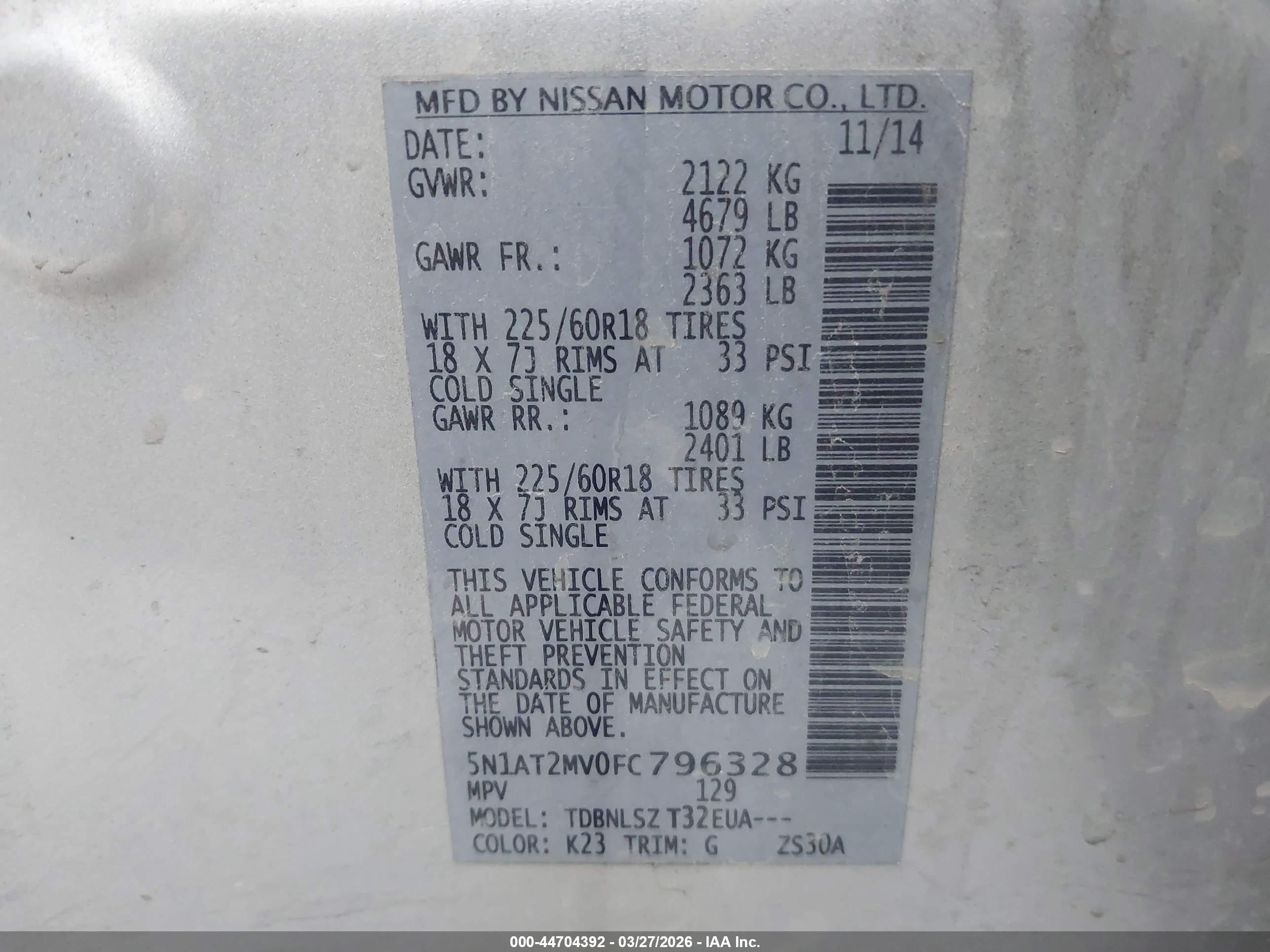 2015 Nissan Rogue Sl Silver vin: 5N1AT2MV0FC796328