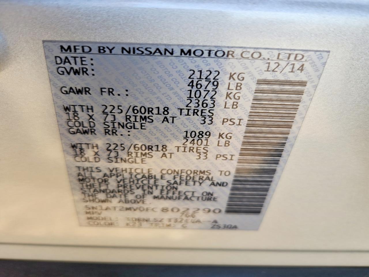 2015 Nissan Rogue Sl White vin: 5N1AT2MV0FC802290