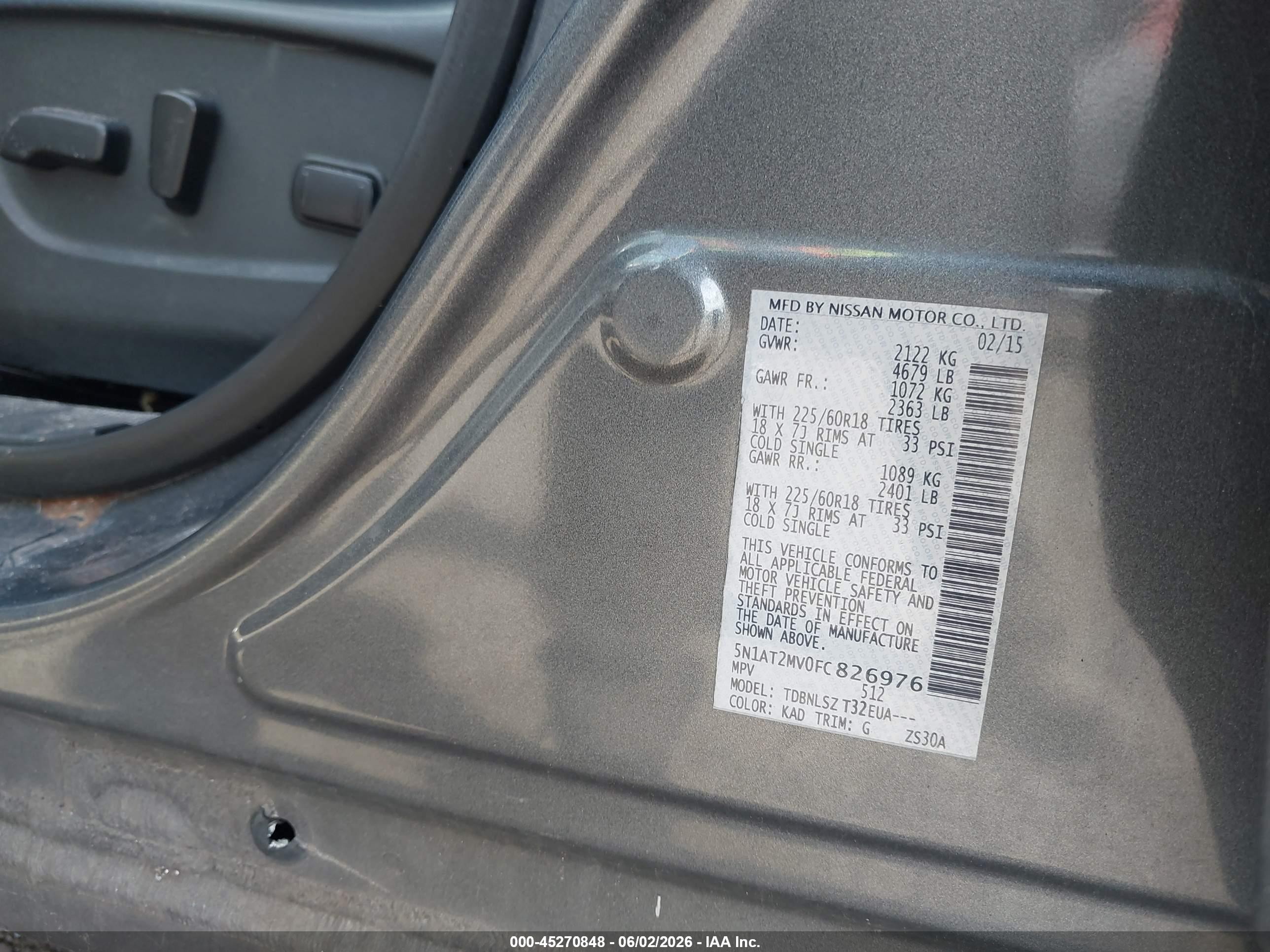 2015 Nissan Rogue Sl Gray vin: 5N1AT2MV0FC826976