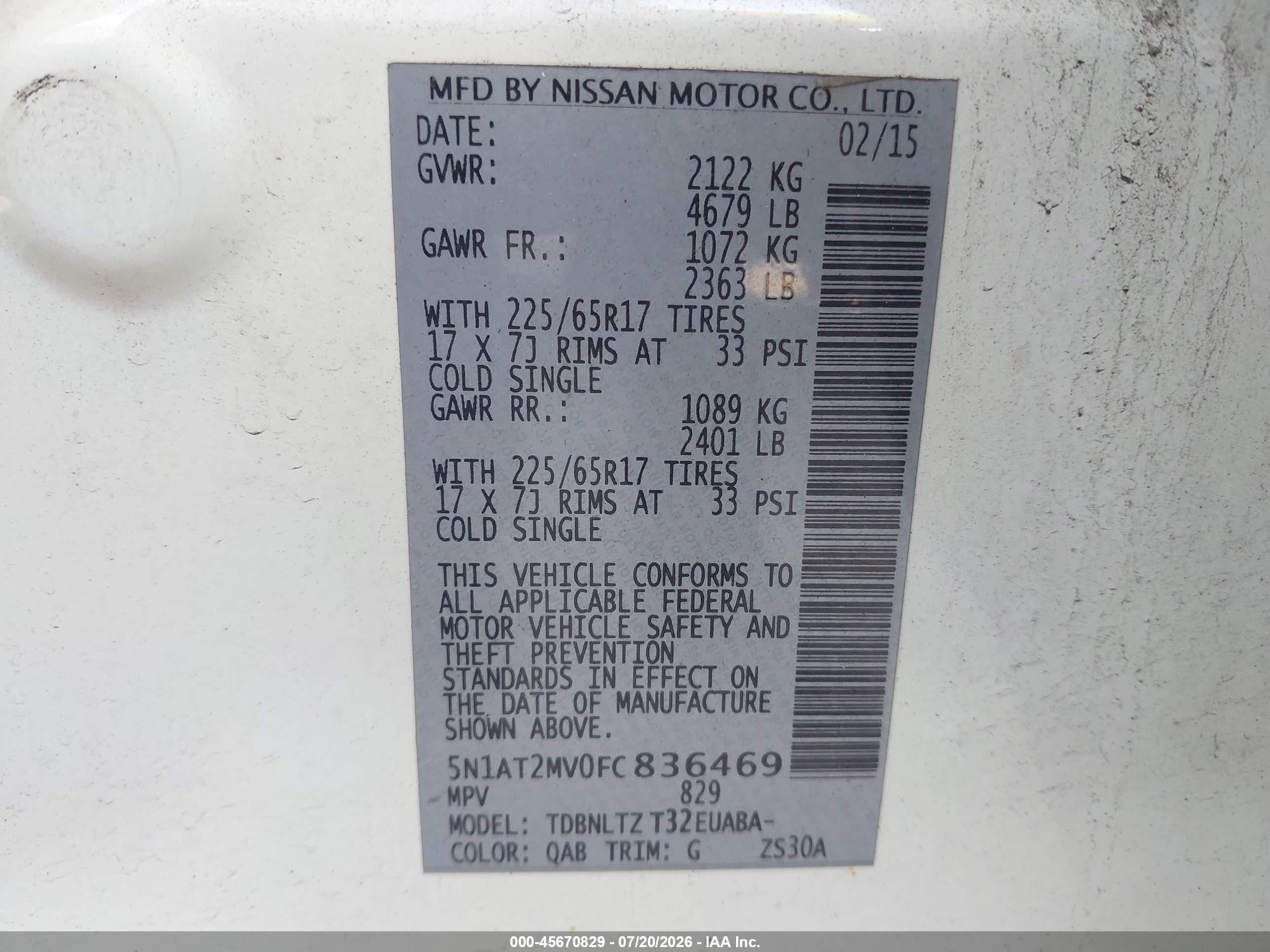 2015 Nissan Rogue Sv White vin: 5N1AT2MV0FC836469
