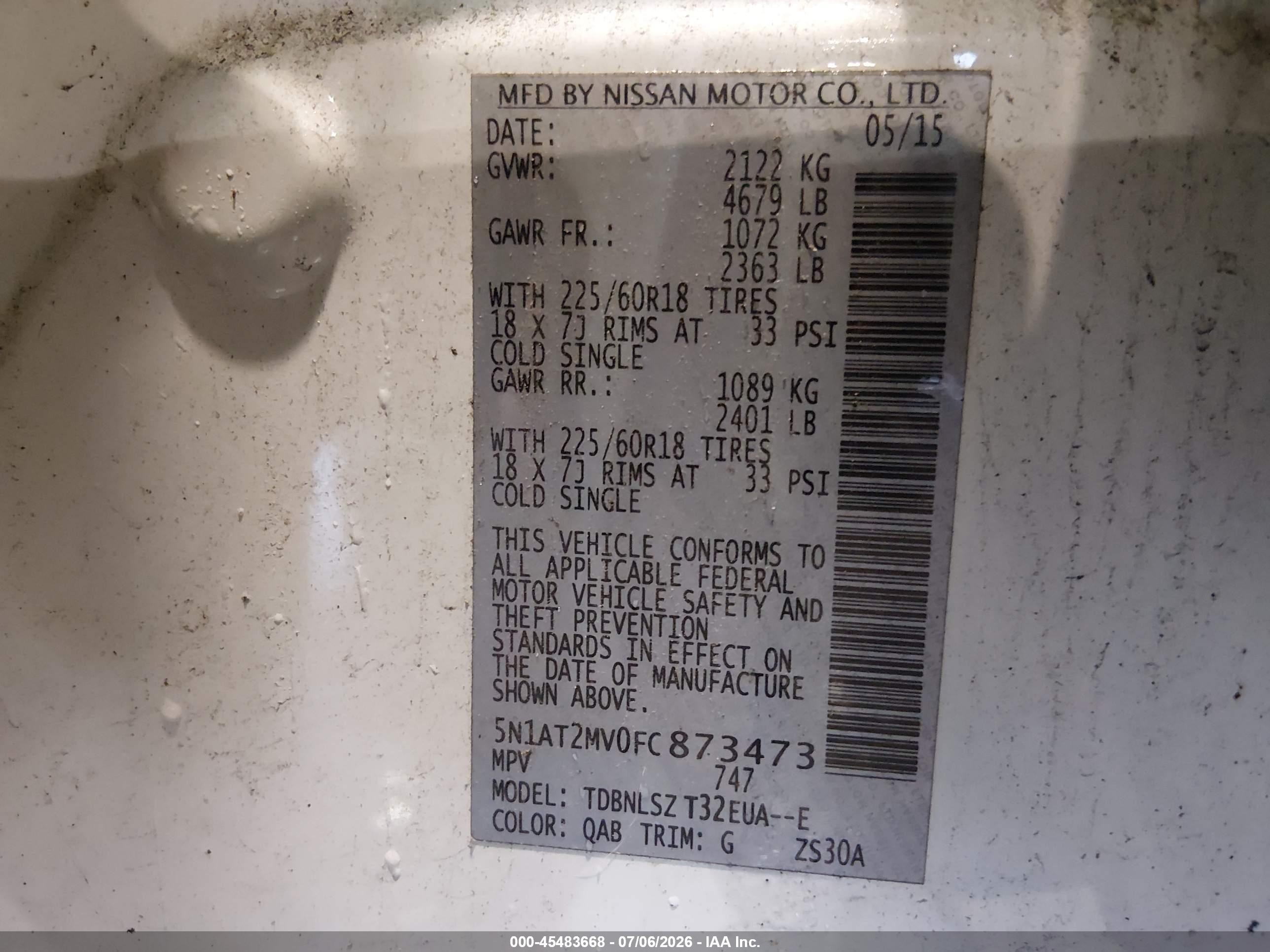 2015 Nissan Rogue Sl Белый vin: 5N1AT2MV0FC873473