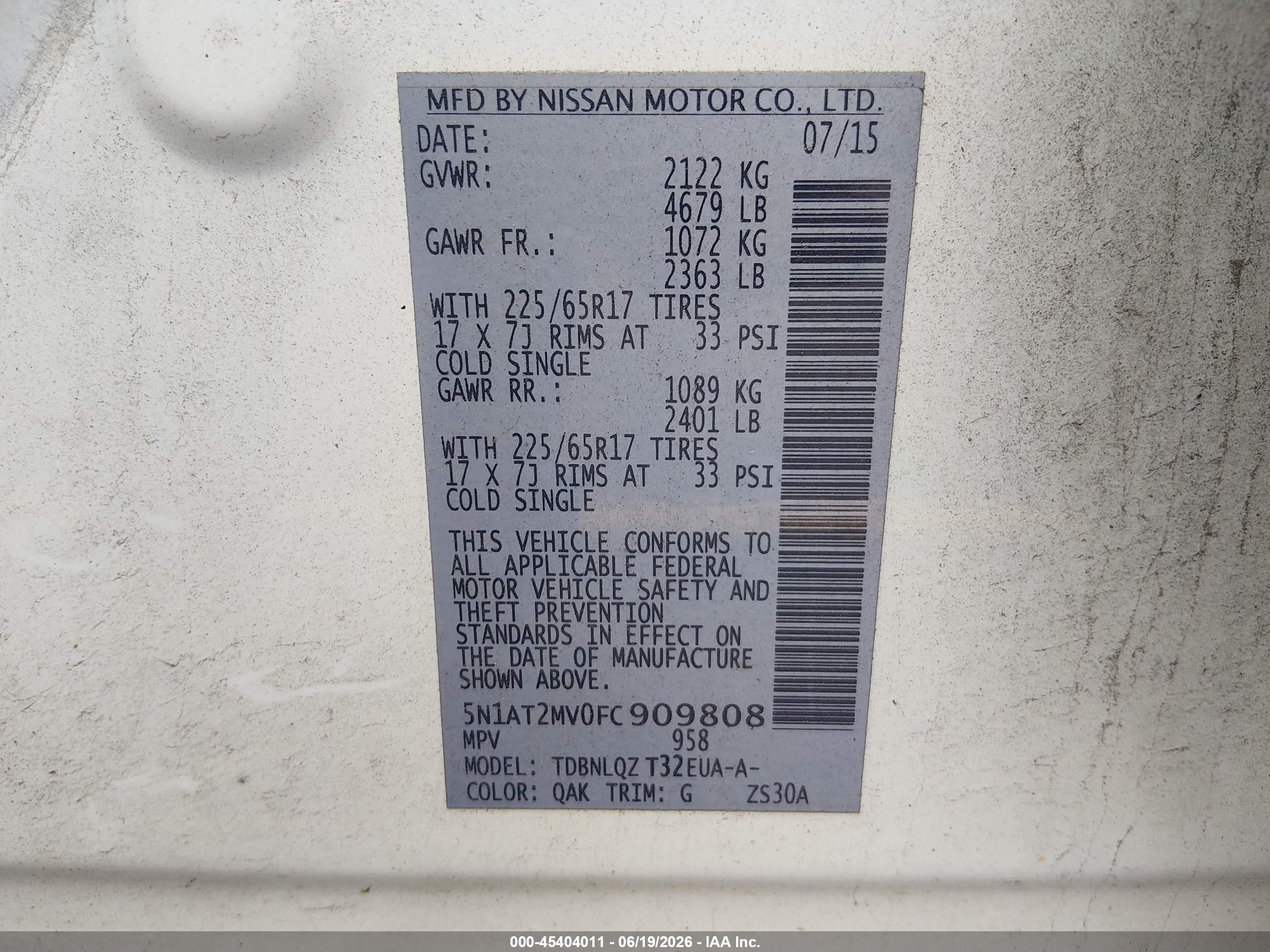 2015 Nissan Rogue Sv White vin: 5N1AT2MV0FC909808