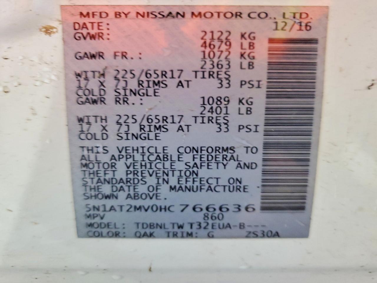 2017 Nissan Rogue Sv White vin: 5N1AT2MV0HC766636