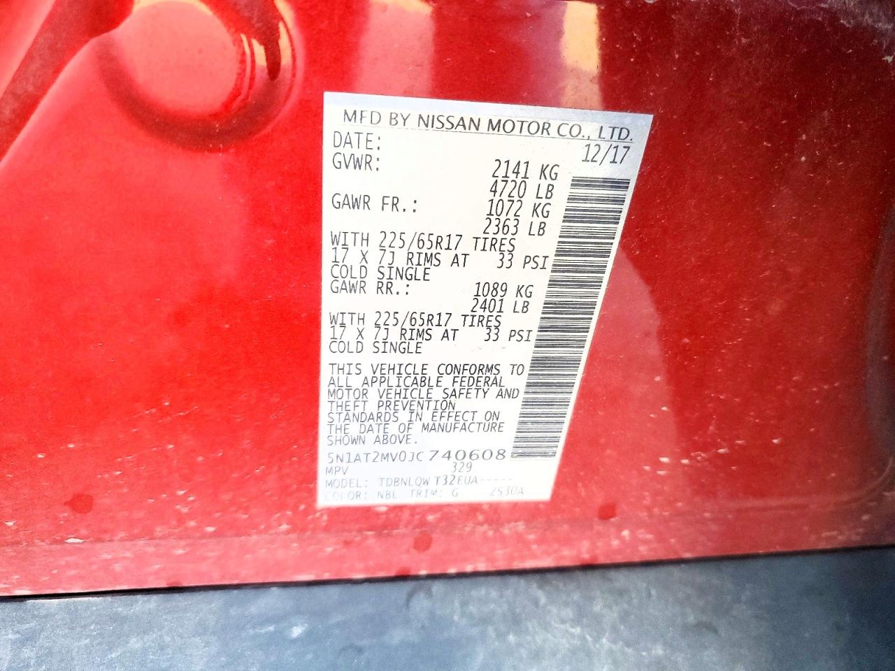 2018 Nissan Rogue Sv Maroon vin: 5N1AT2MV0JC740608