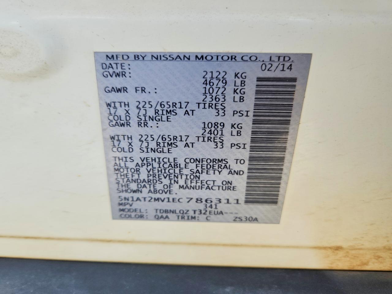 2014 Nissan Rogue Sv White vin: 5N1AT2MV1EC786311
