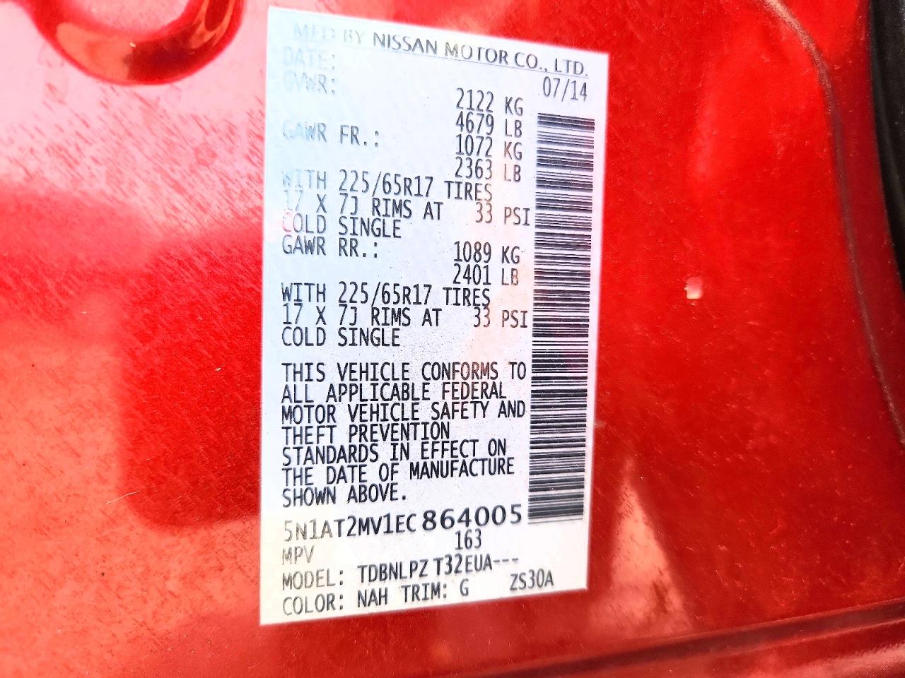 2014 Nissan Rogue S Red vin: 5N1AT2MV1EC864005