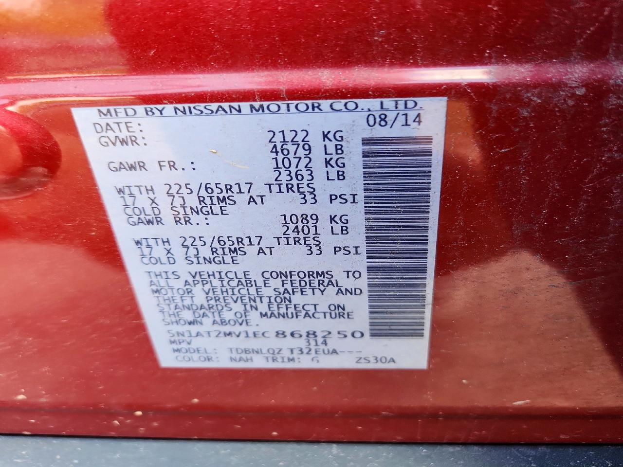 2014 Nissan Rogue Sv Red vin: 5N1AT2MV1EC868250