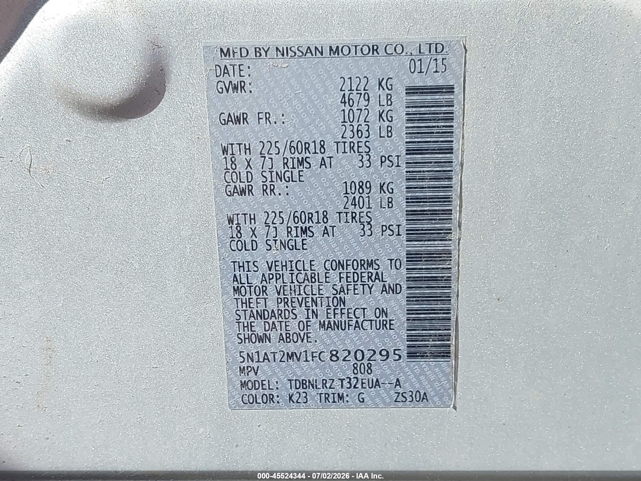 2015 Nissan Rogue Sl Silver vin: 5N1AT2MV1FC820295