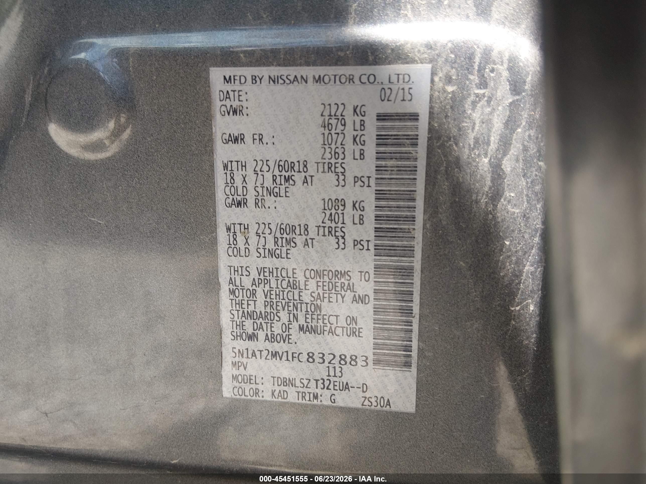 2015 Nissan Rogue Sl Gray vin: 5N1AT2MV1FC832883