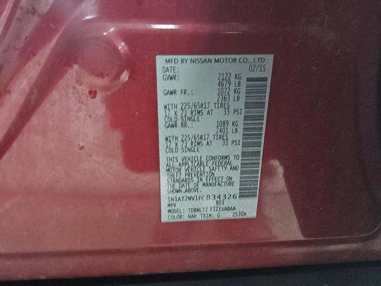 2015 Nissan Rogue Sv Red vin: 5N1AT2MV1FC834326