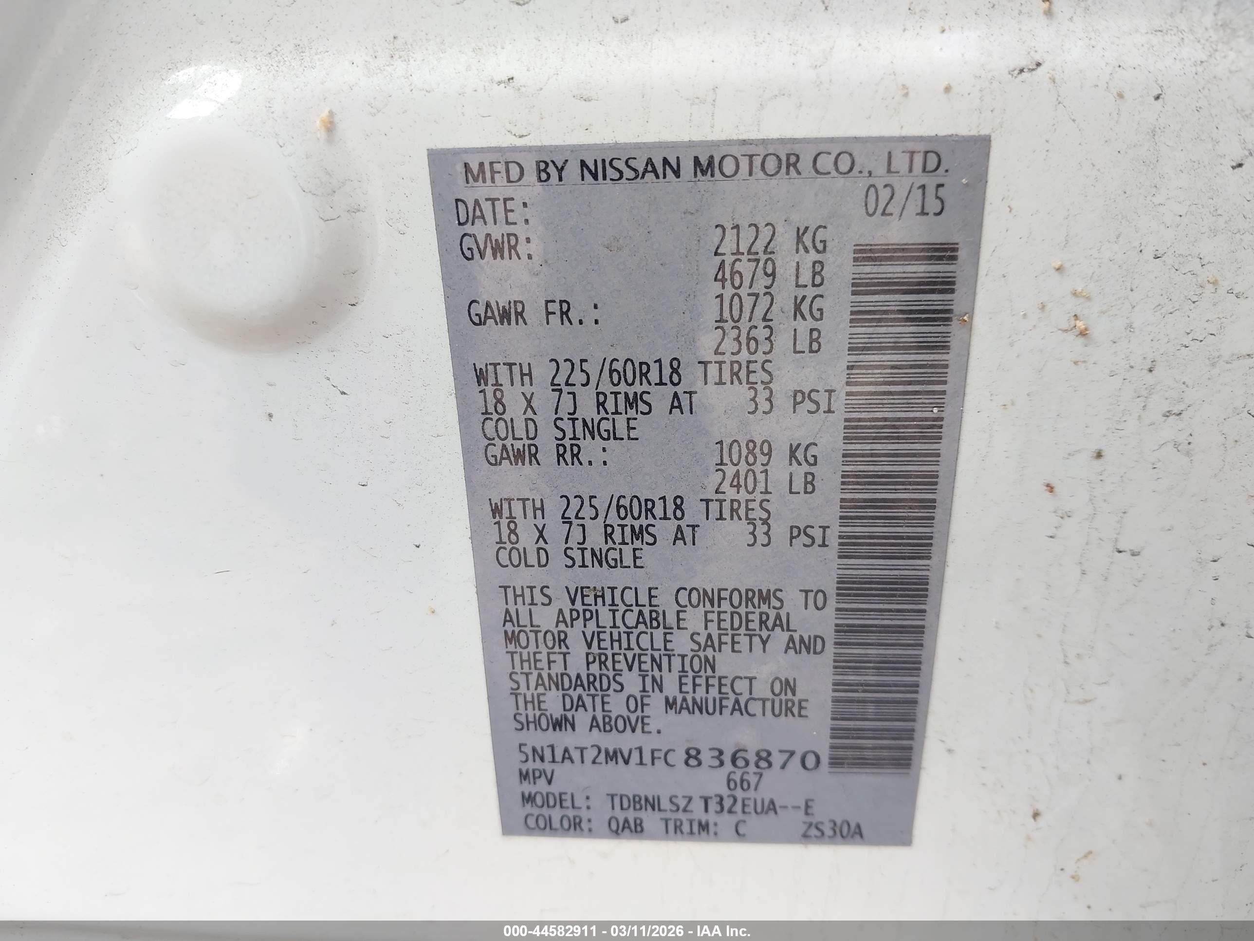 2015 Nissan Rogue Sl White vin: 5N1AT2MV1FC836870