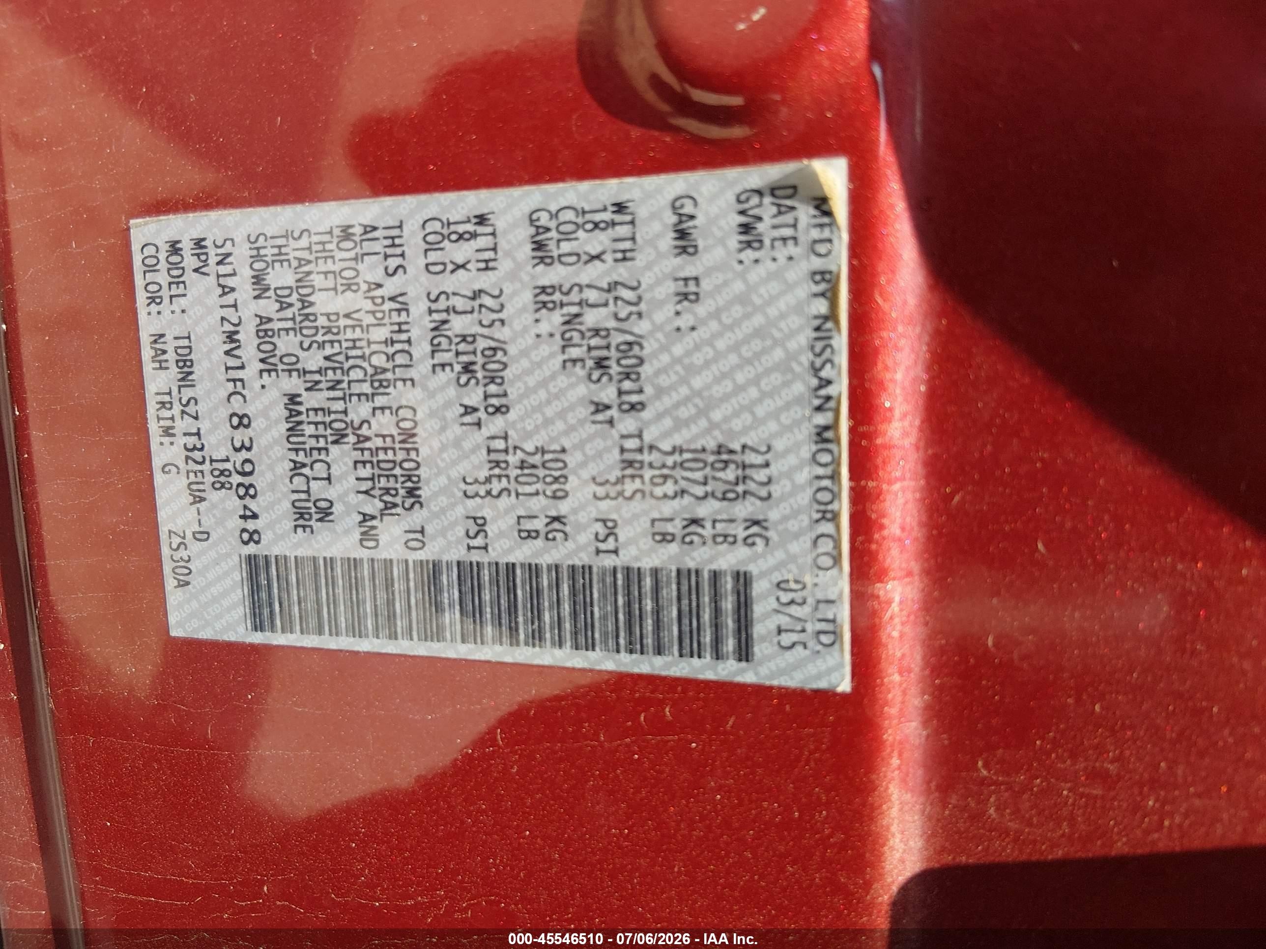 2015 Nissan Rogue Sl Красный vin: 5N1AT2MV1FC839848