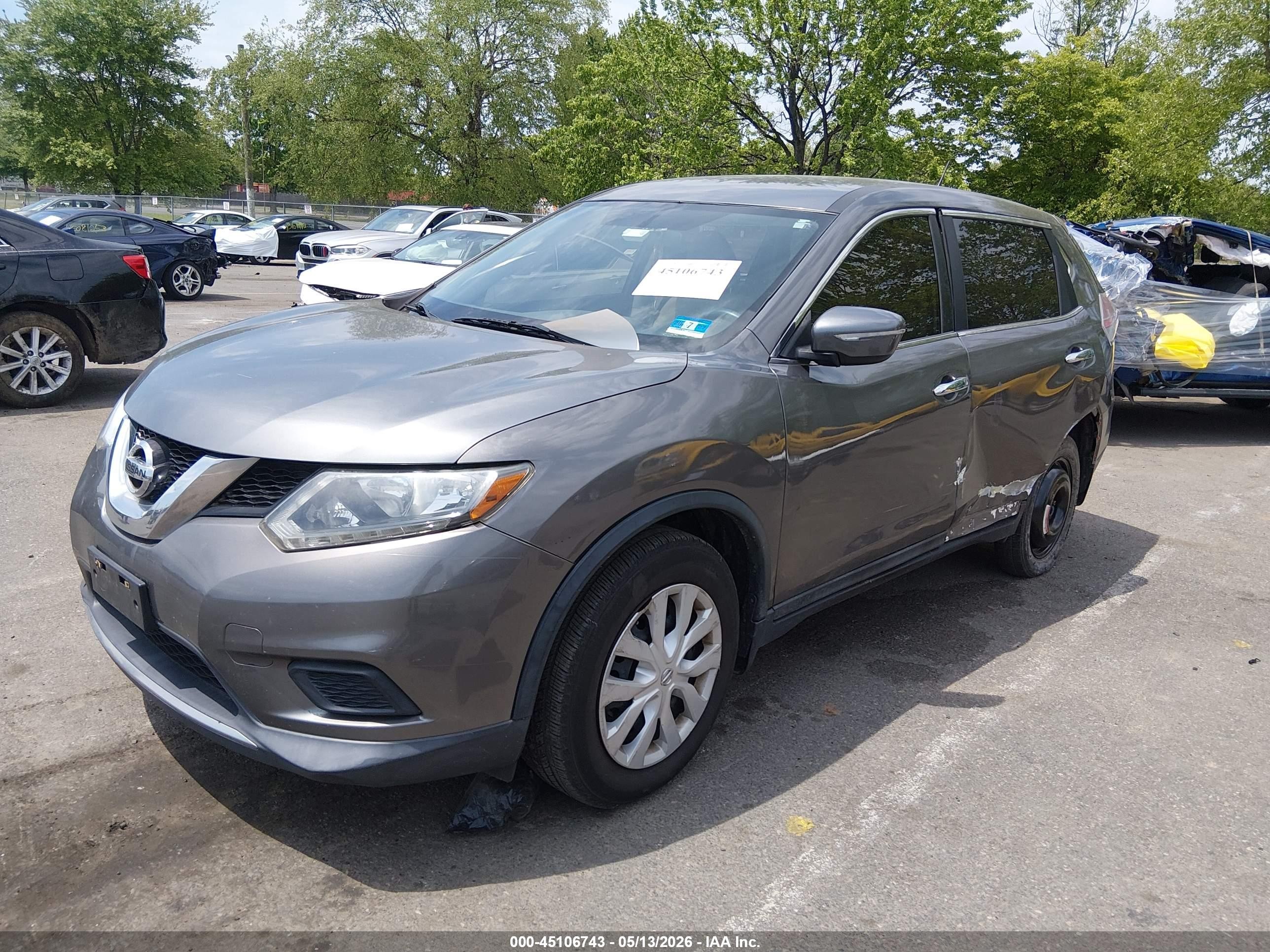 2015 Nissan Rogue S Gray vin: 5N1AT2MV1FC873420