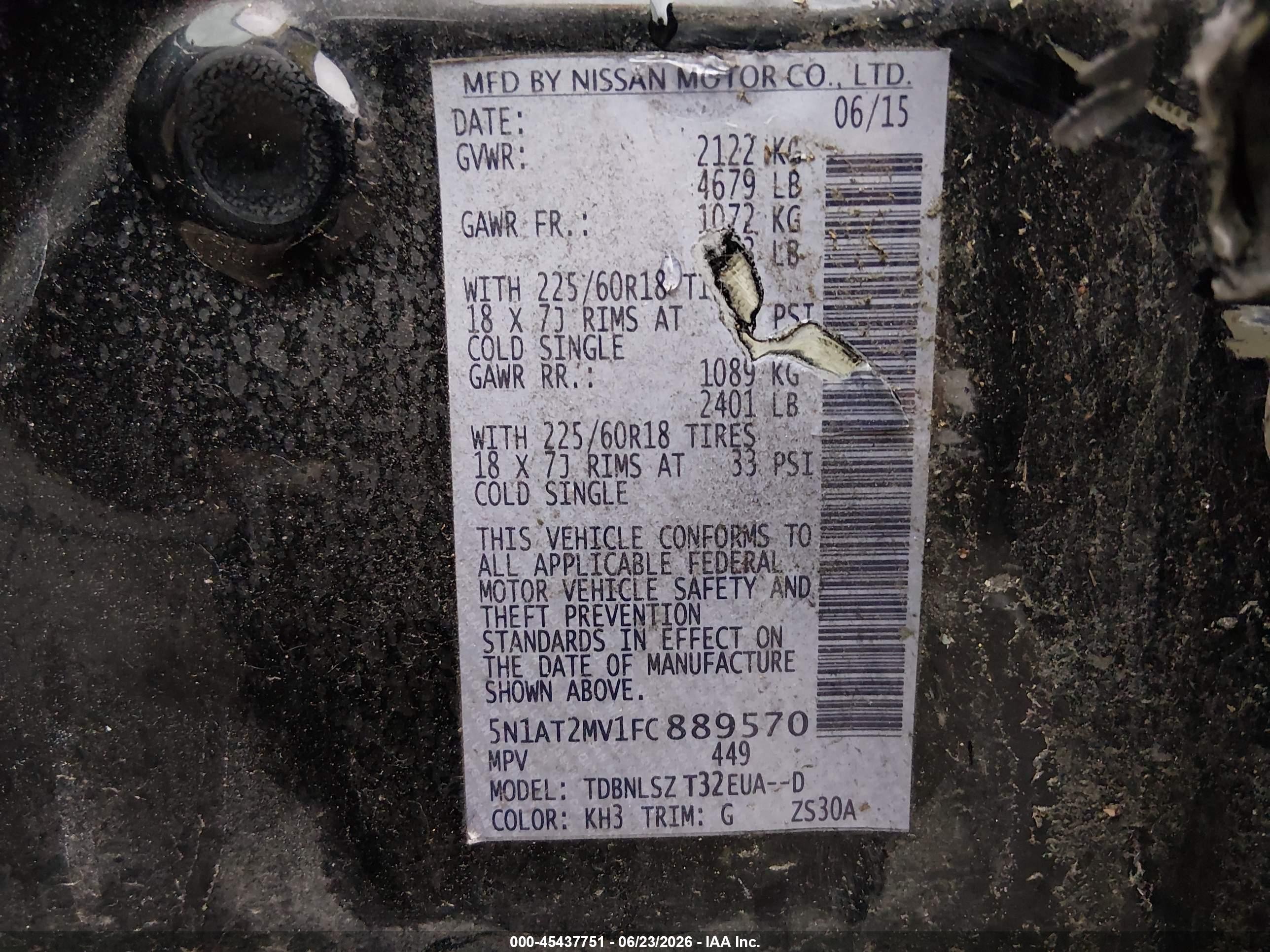 2015 Nissan Rogue Sl Black vin: 5N1AT2MV1FC889570