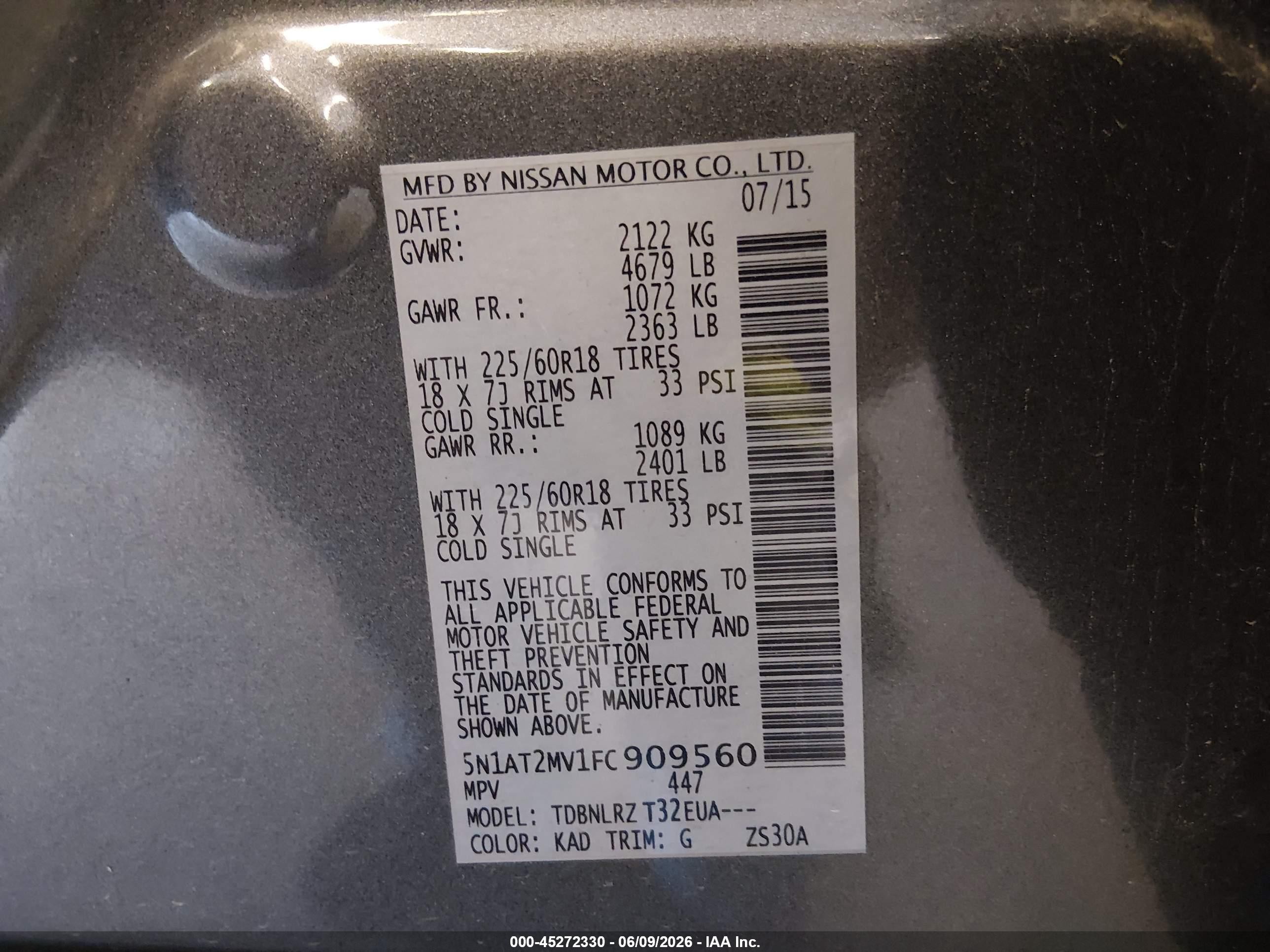 2015 Nissan Rogue Sl Gray vin: 5N1AT2MV1FC909560