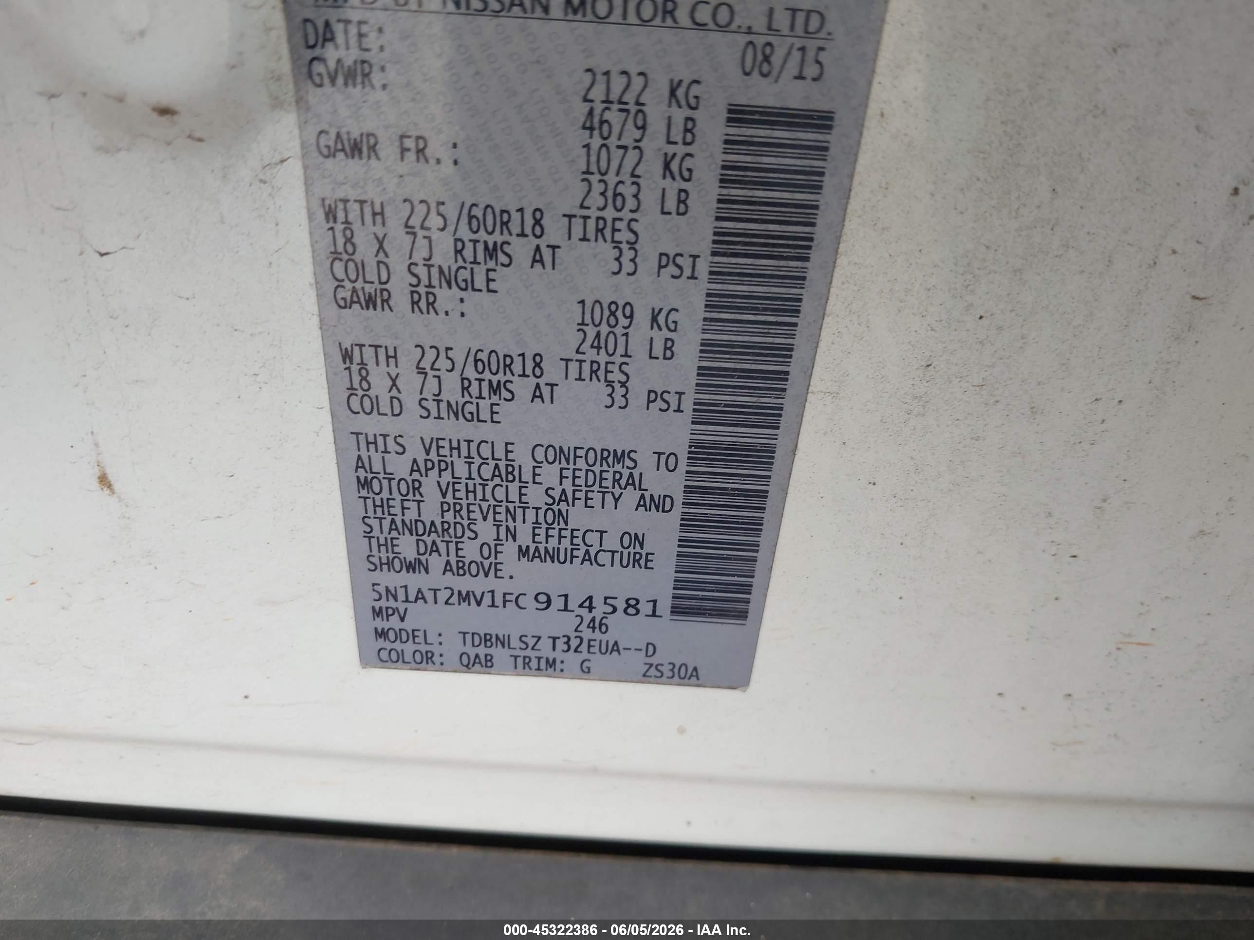 2015 Nissan Rogue Sl Белый vin: 5N1AT2MV1FC914581