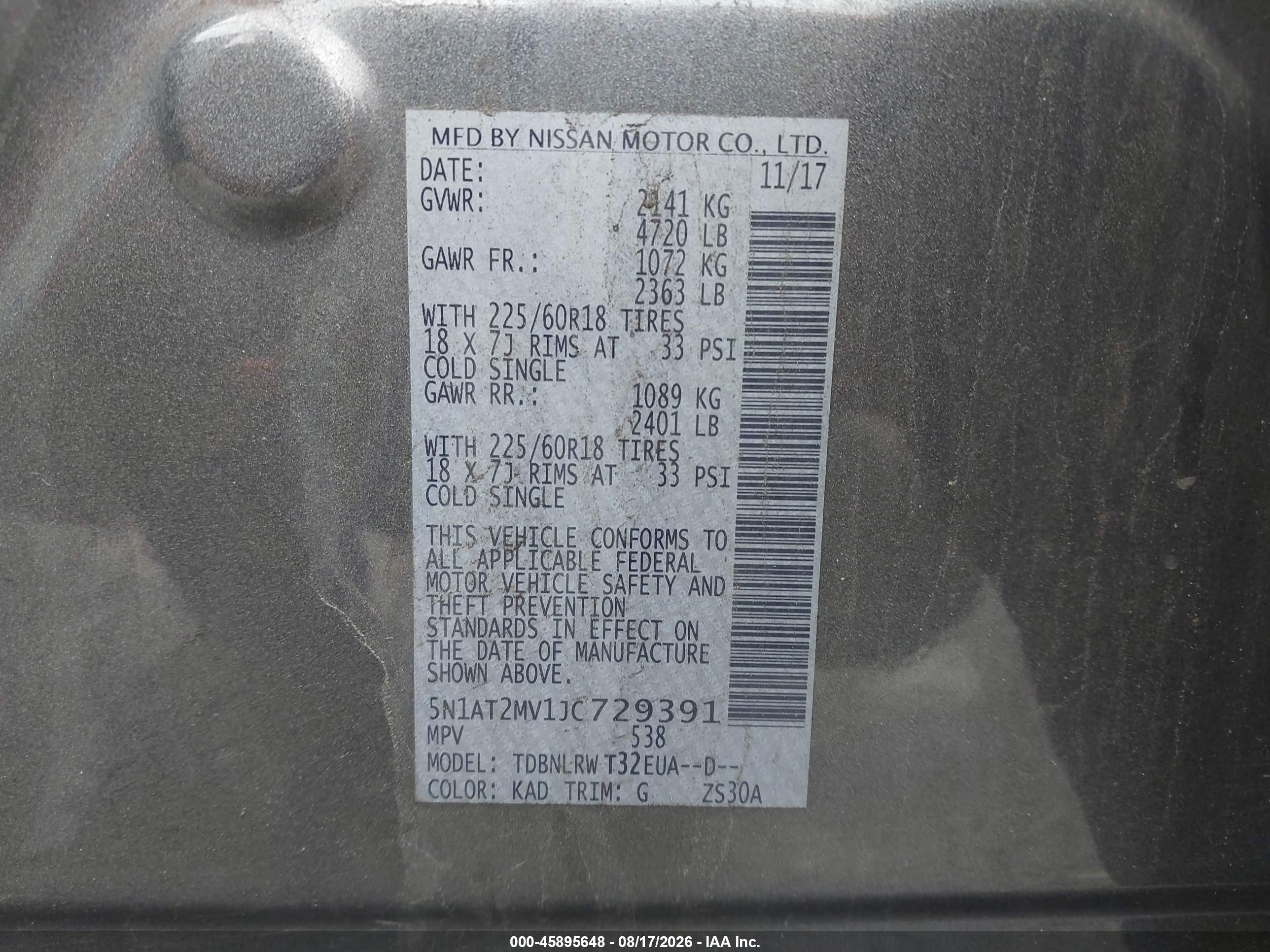 2018 Nissan Rogue Sl Gray vin: 5N1AT2MV1JC729391