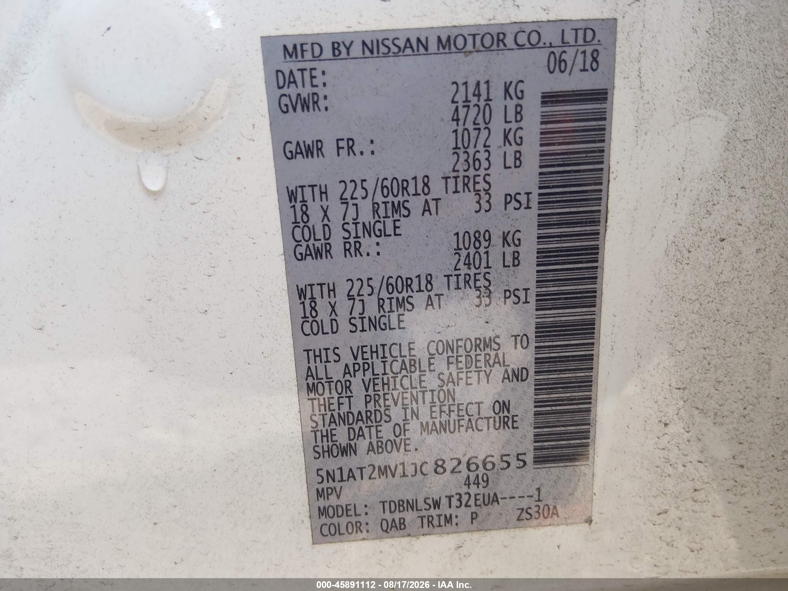 2018 Nissan Rogue Sl White vin: 5N1AT2MV1JC826655