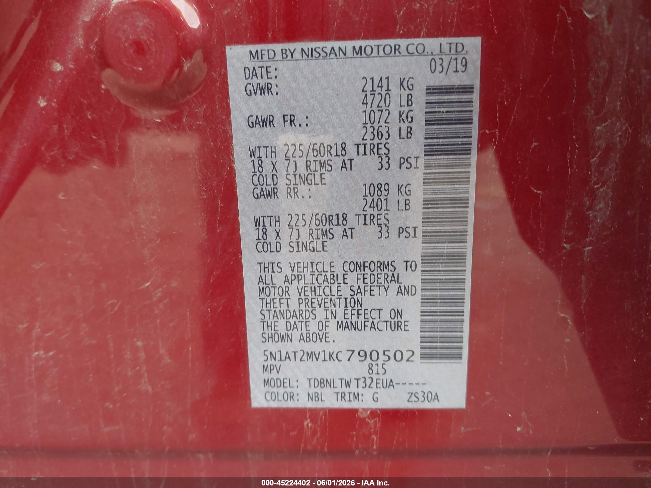 2019 Nissan Rogue Sv Red vin: 5N1AT2MV1KC790502