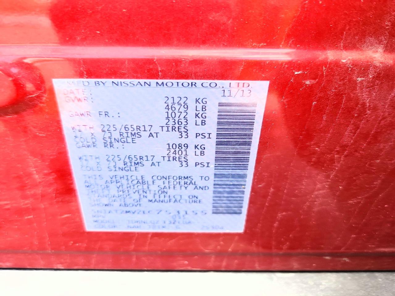 2014 Nissan Rogue Sv Red vin: 5N1AT2MV2EC753155