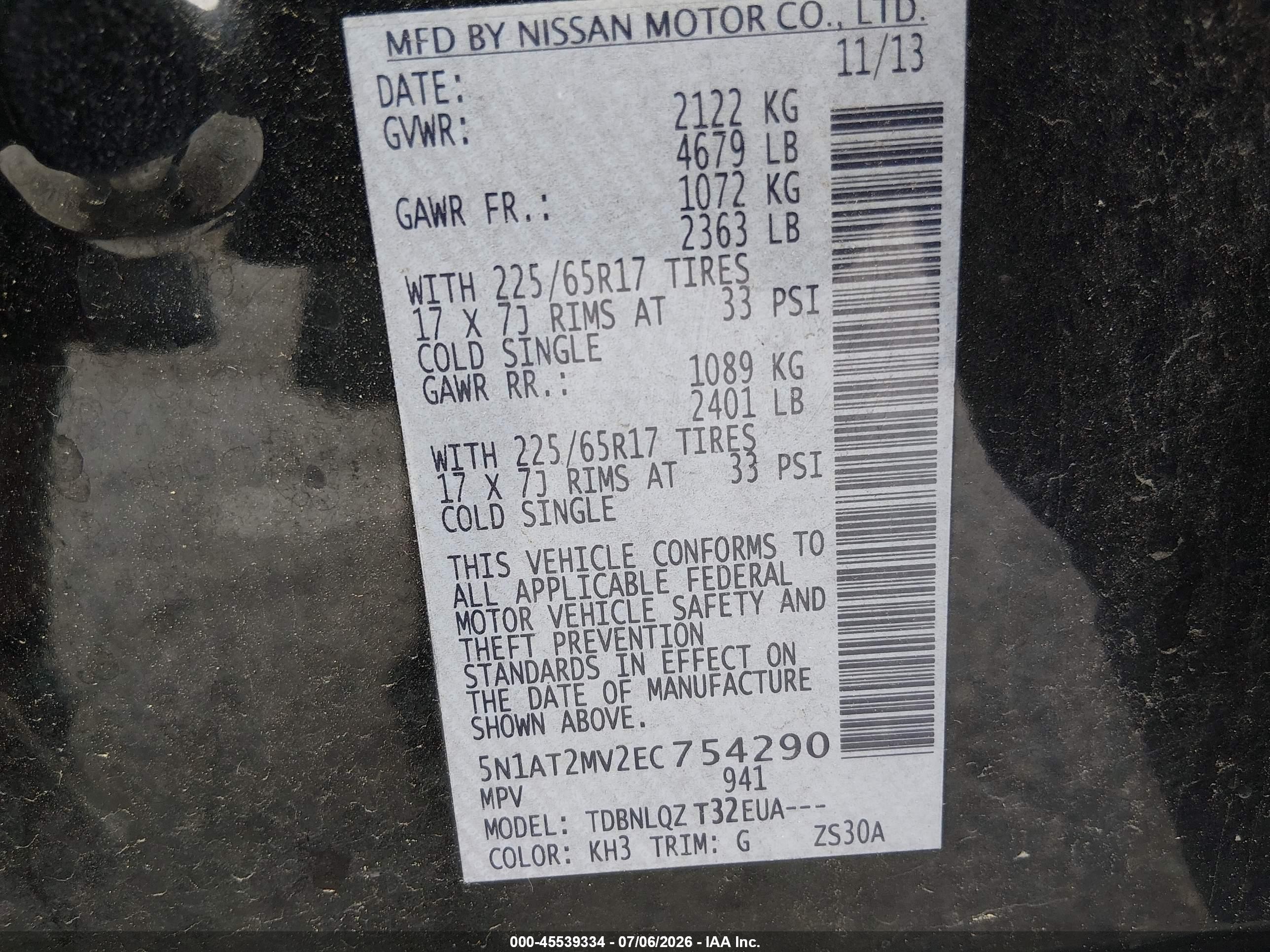 2014 Nissan Rogue Sv Black vin: 5N1AT2MV2EC754290