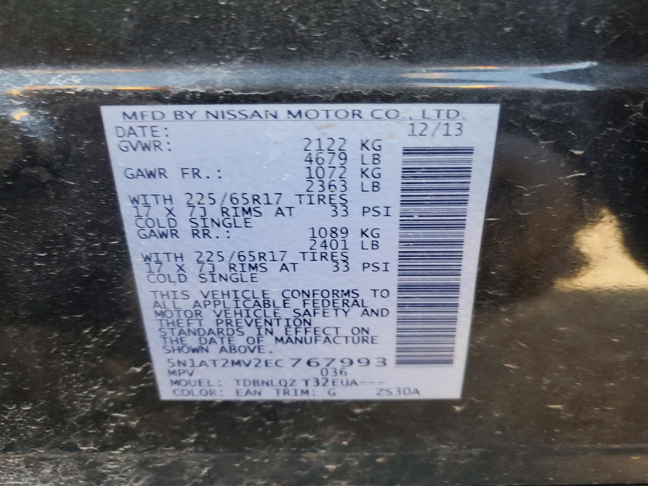 2014 Nissan Rogue Sv Black vin: 5N1AT2MV2EC767993