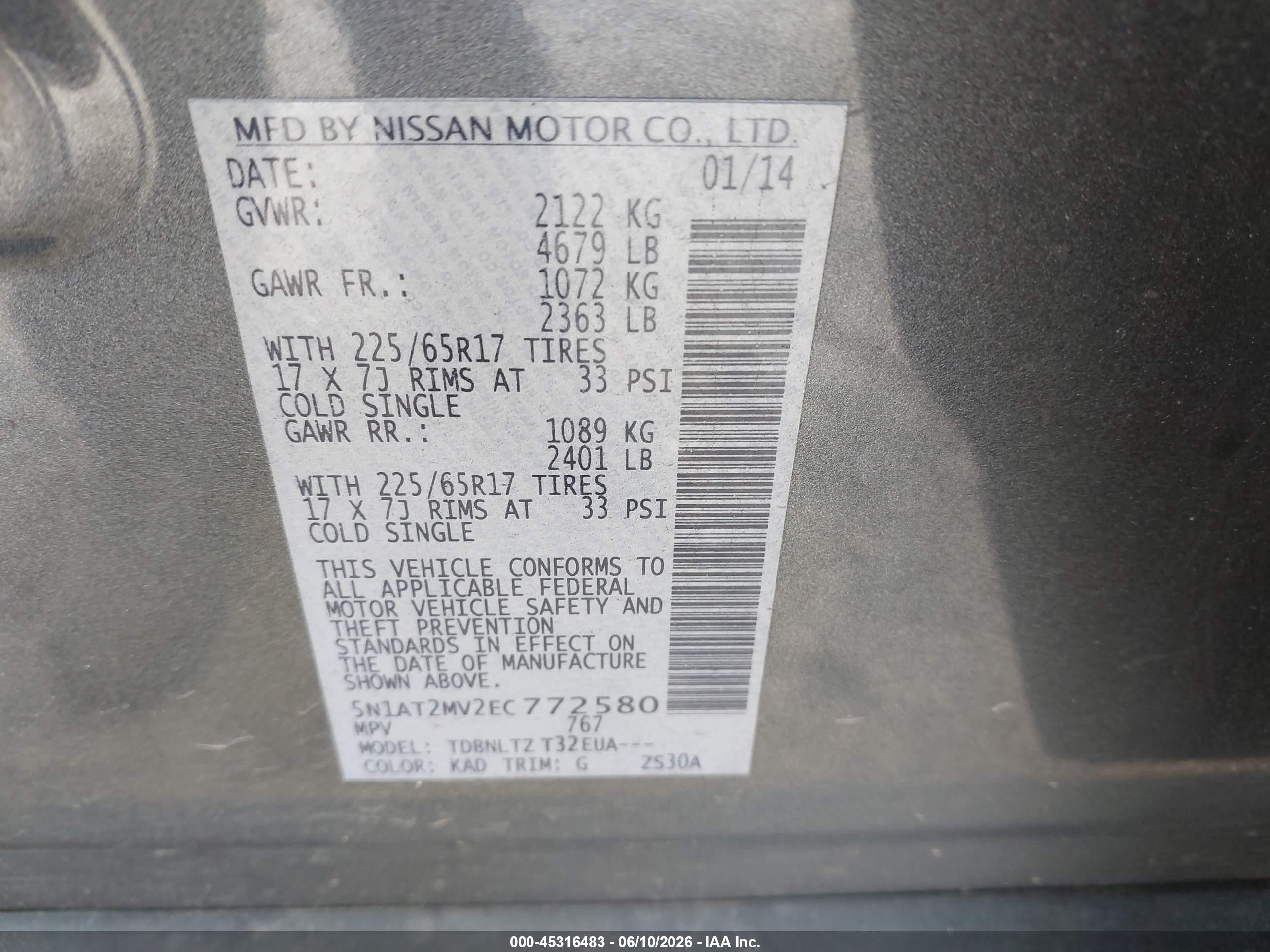 2014 Nissan Rogue Sv Gray vin: 5N1AT2MV2EC772580