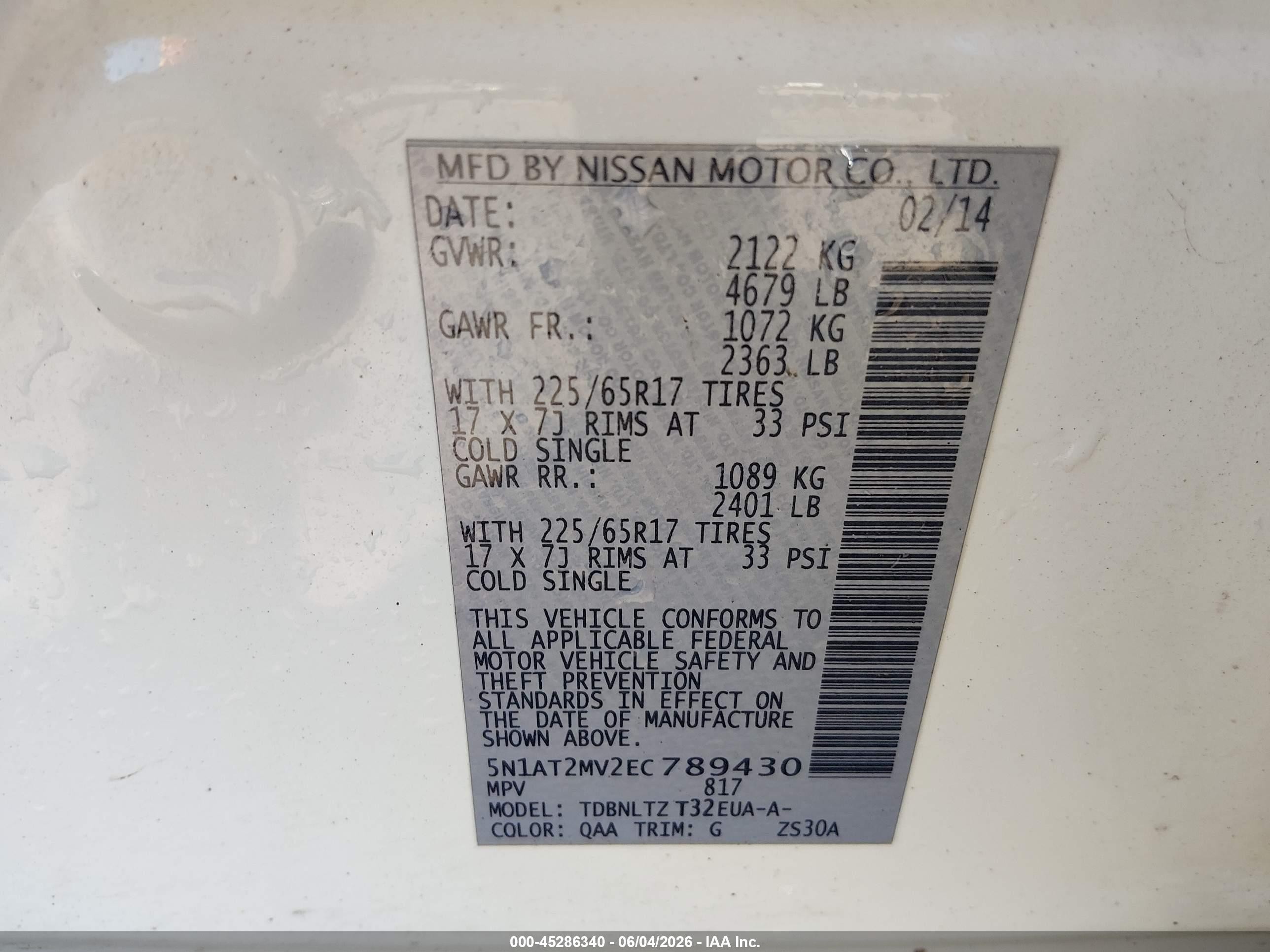 2014 Nissan Rogue Sv White vin: 5N1AT2MV2EC789430
