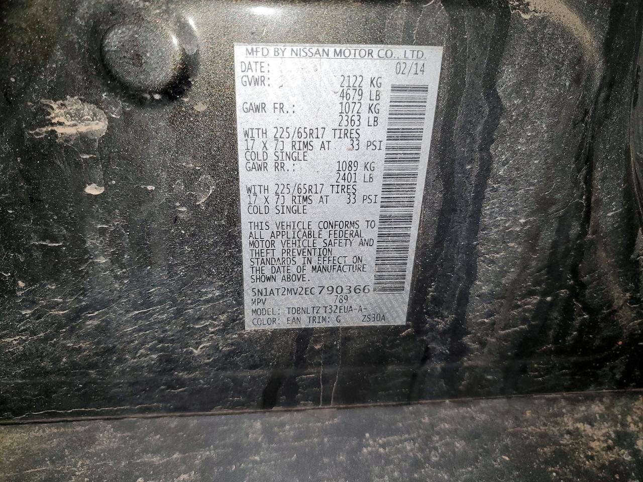 2014 Nissan Rogue S Green vin: 5N1AT2MV2EC790366