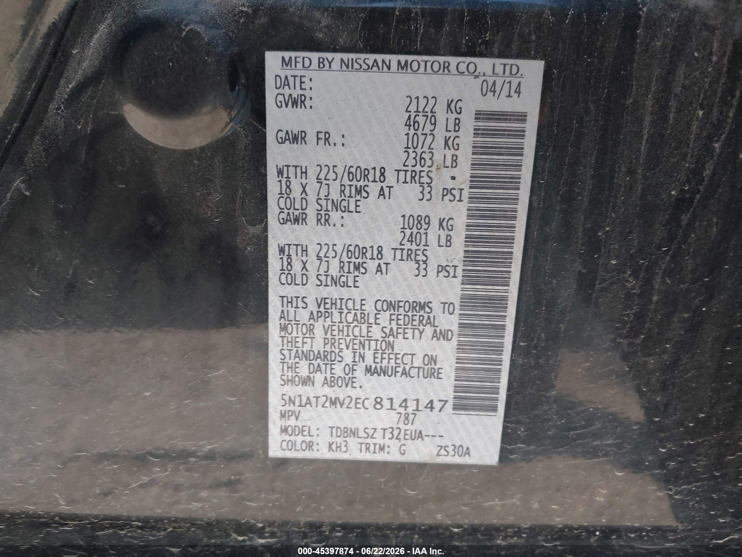 2014 Nissan Rogue Sl Black vin: 5N1AT2MV2EC814147