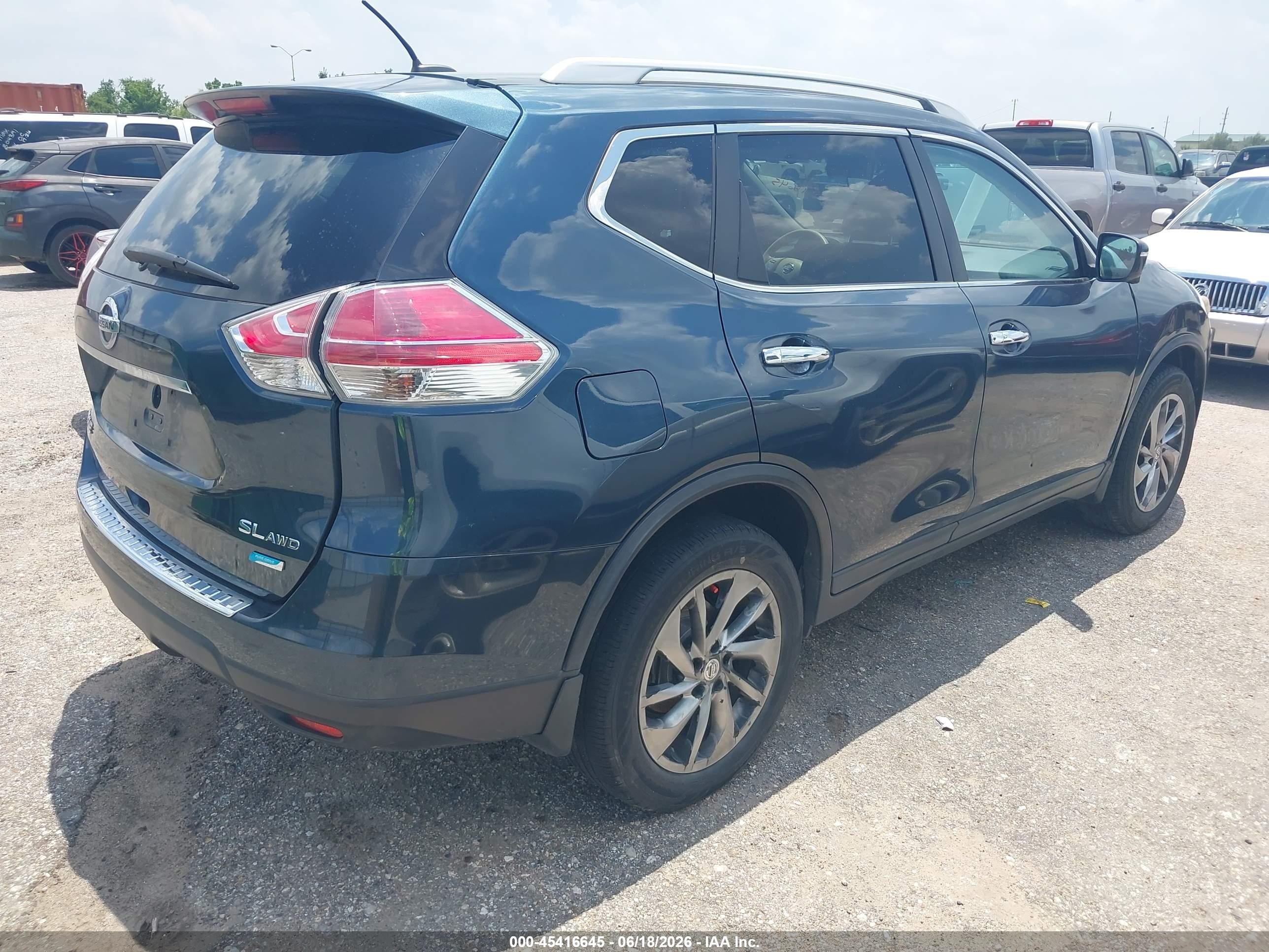 2014 Nissan Rogue Sl Blue vin: 5N1AT2MV2EC826671