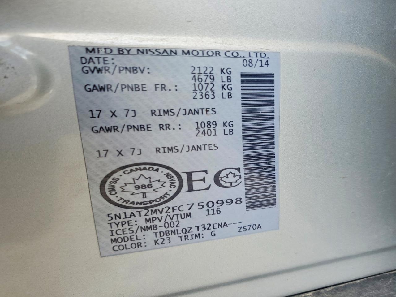 2015 Nissan Rogue S Silver vin: 5N1AT2MV2FC750998