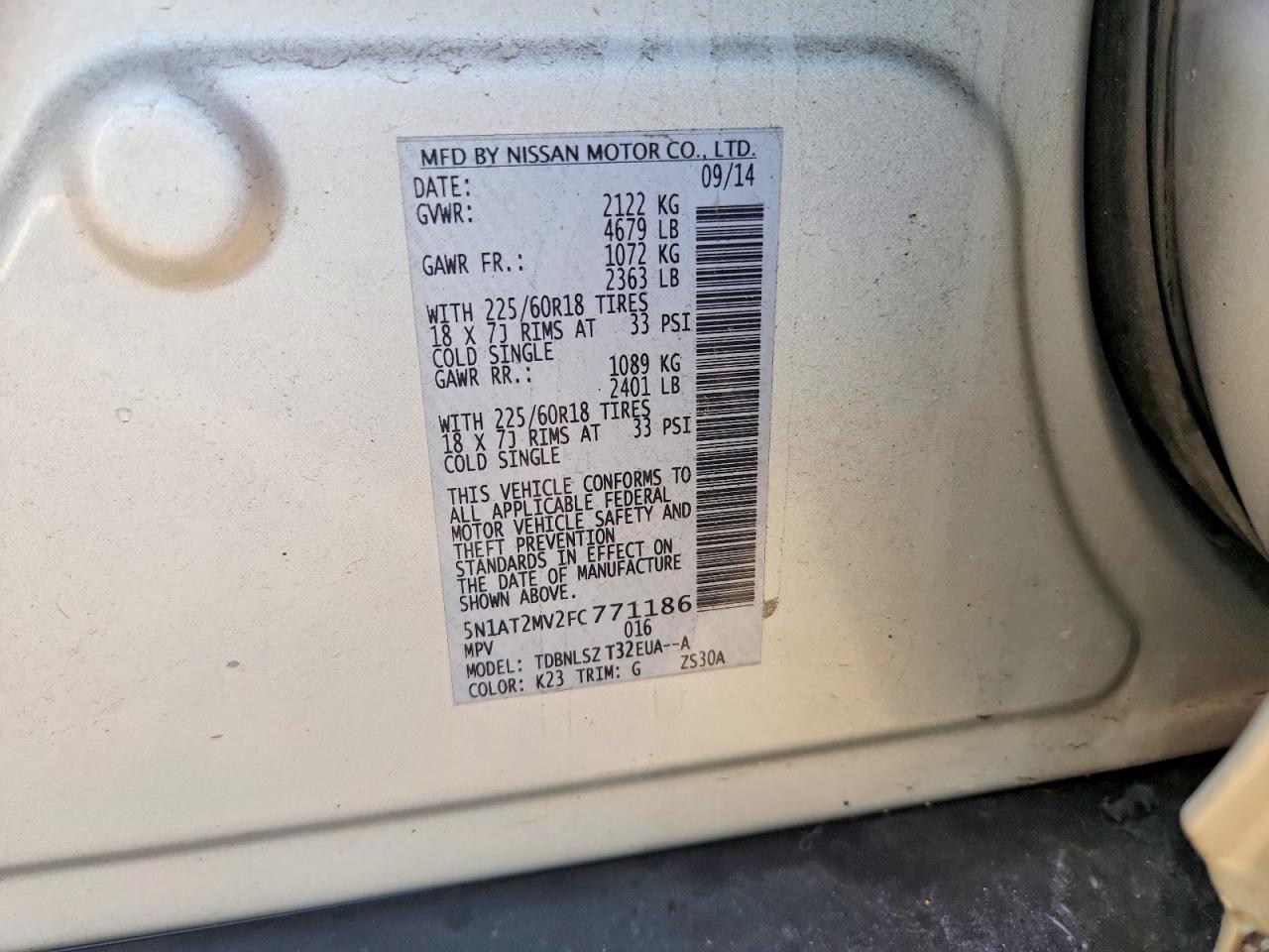 2015 Nissan Rogue Sl Silver vin: 5N1AT2MV2FC771186
